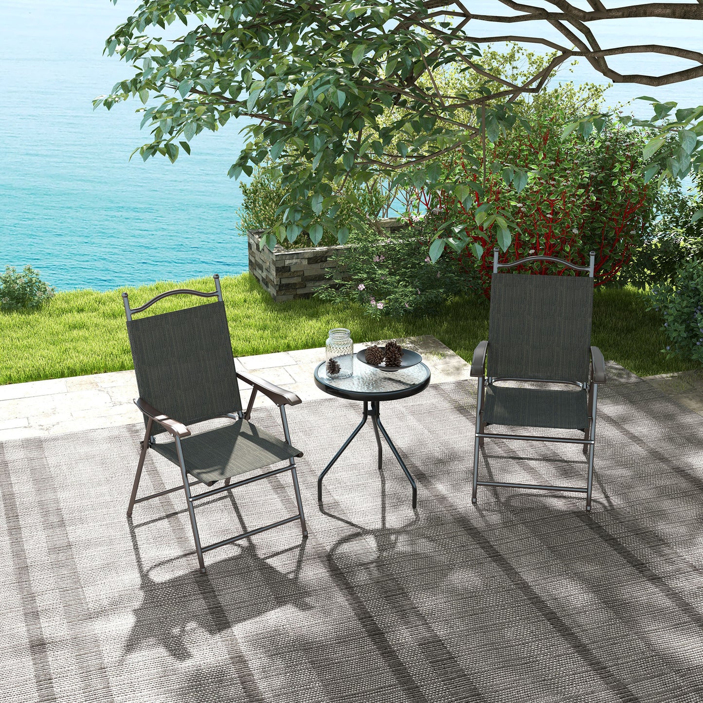 Outsunny Set of Two Folding Garden Chairs, with Fabric Mesh Seats