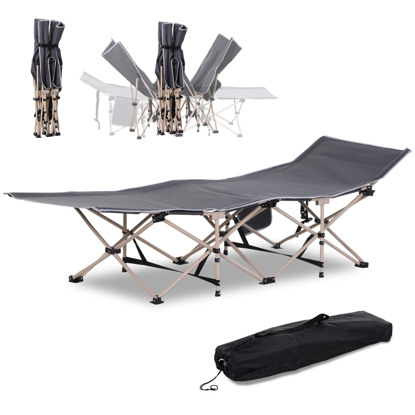 Outsunny Single Steel Frame Portable Camping Cot, with Carry Bag