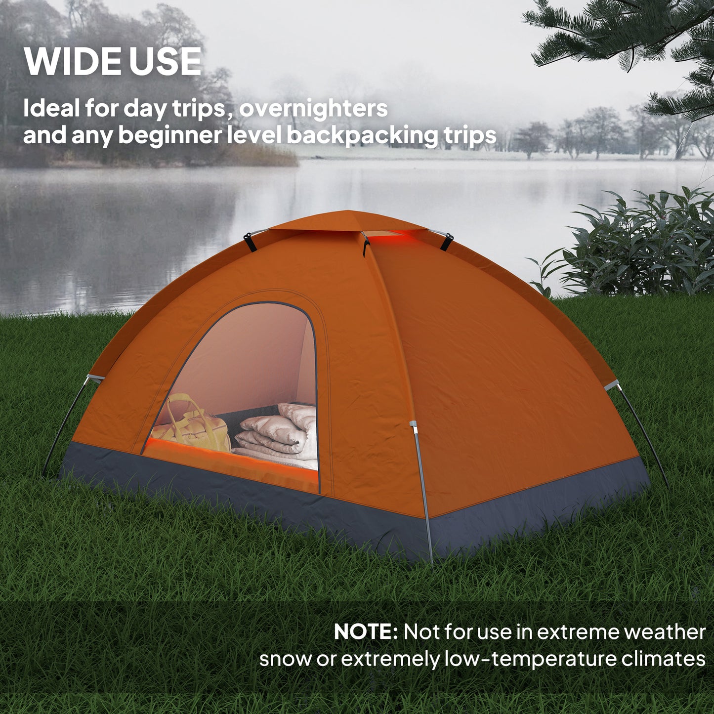 Outsunny 2 Person Camping Tent, Dome Tent with Zipped Doors, Storage Pocket, Portable Handy Bag