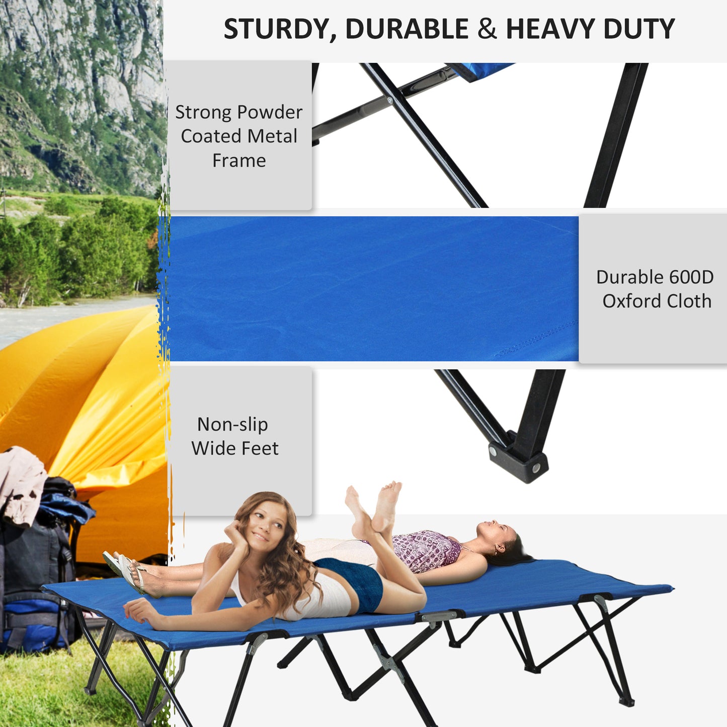 Outsunny Double Camping Cot Bed, with Bag
