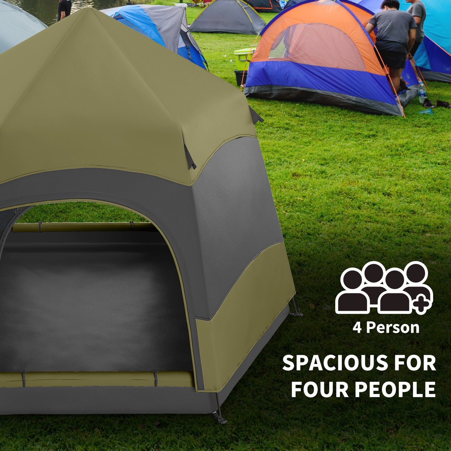 Outsunny Six Man Hexagon Camping Tent with Hang Hook and Carry Bag