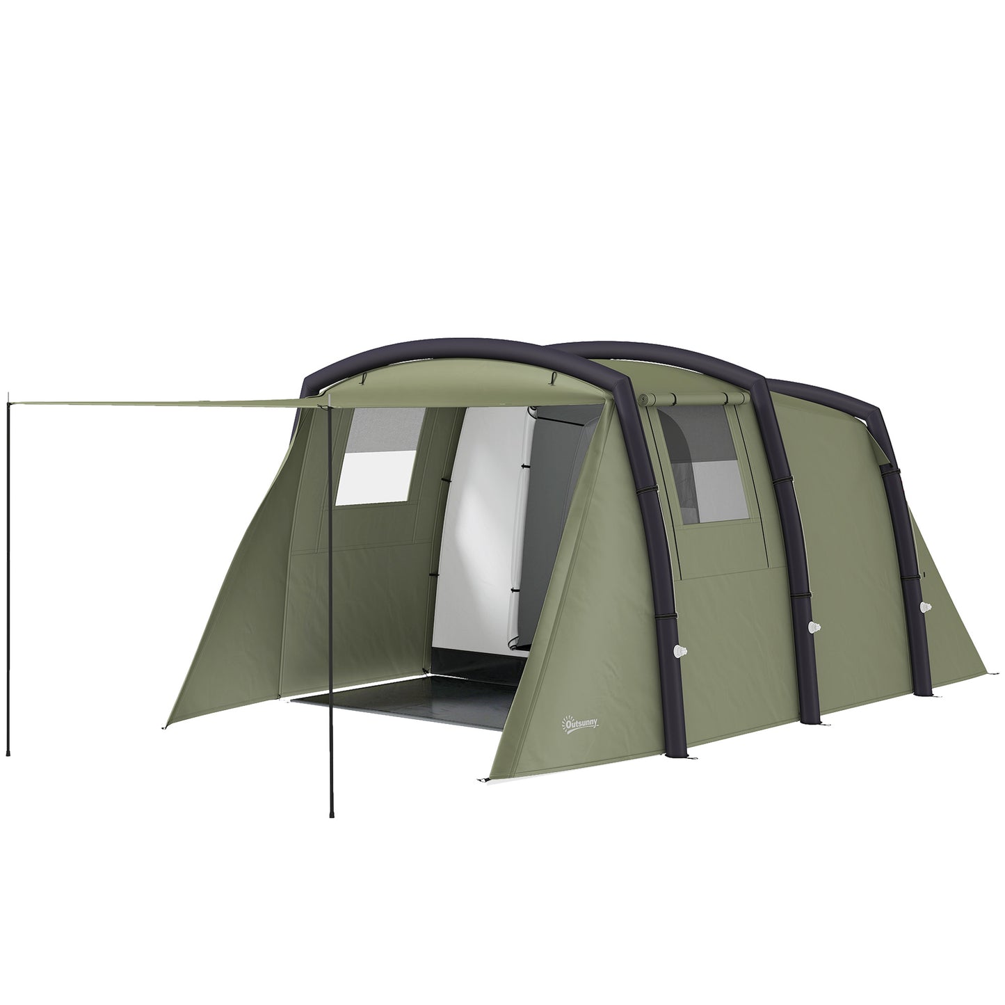 Outsunny Inflatable 3-4 Man Tunnel Tent w/ Air Pump, Living Area & Vestibule, Waterproof Family Camping Air Tent w/ Sewn In Groundsheet & Removable Footprint for Camping, Hiking