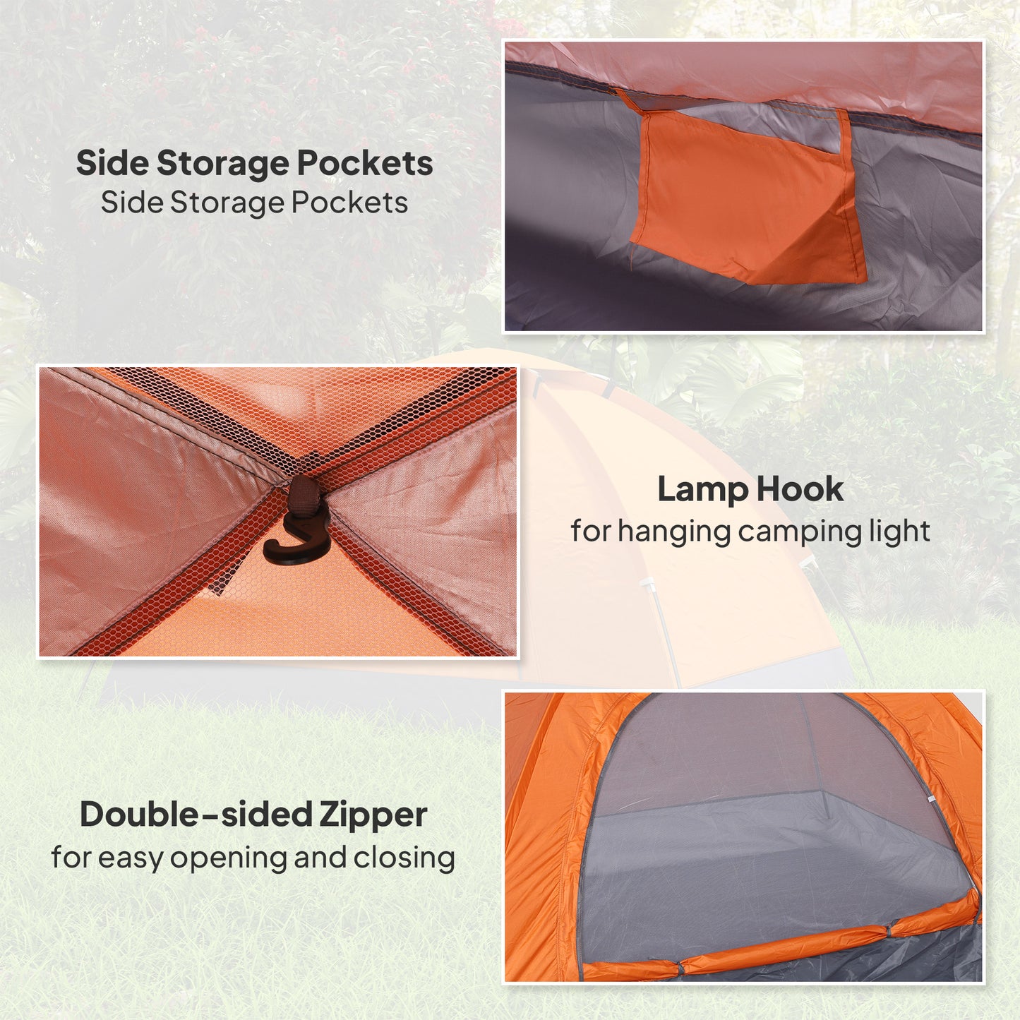 Outsunny 2 Person Camping Tent, Dome Tent with Zipped Doors, Storage Pocket, Portable Handy Bag