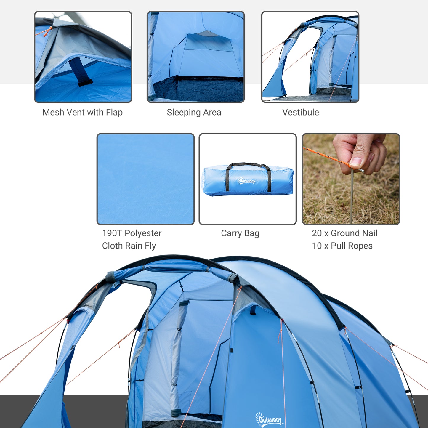 Outsunny 2 Room Tent with Vestibule, Weather-Resistant Camping Tent with Air Vents for Fishing Hiking