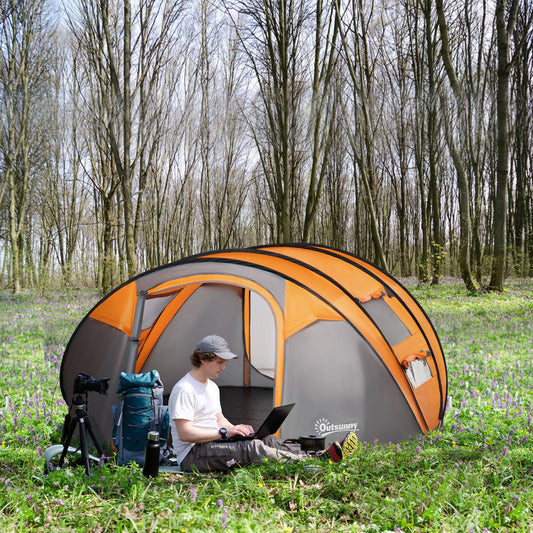 Outsunny 4-5 Person Pop-up Camping Tent Family Tent w/ 2 Mesh Windows & PVC Windows Portable Carry Bag for Outdoor Trip