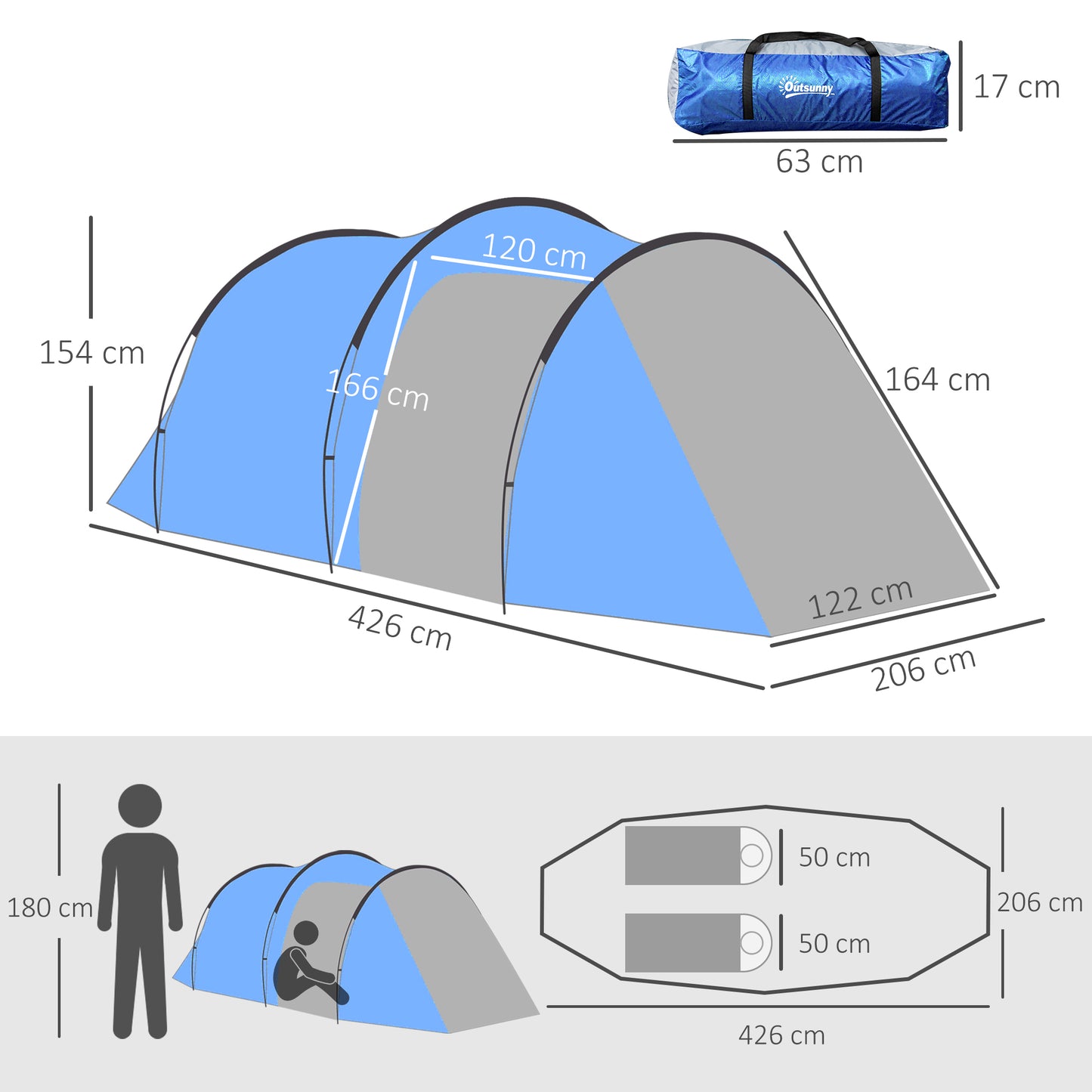 Outsunny 2 Room Tent with Vestibule, Weather-Resistant Camping Tent with Air Vents for Fishing Hiking
