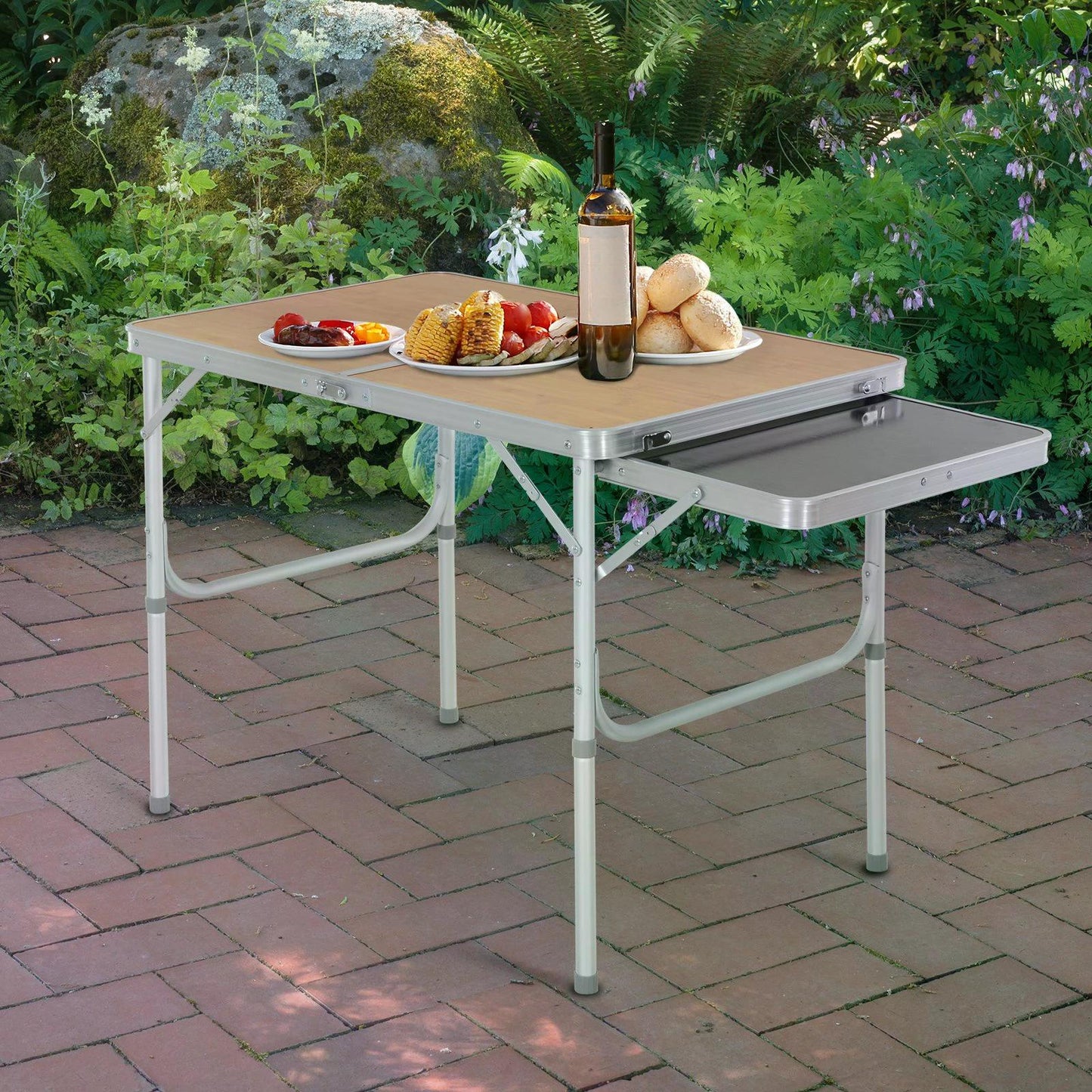 Outsunny 3ft Aluminium MDF-Top Folding Picnic Table Portable Camping Table