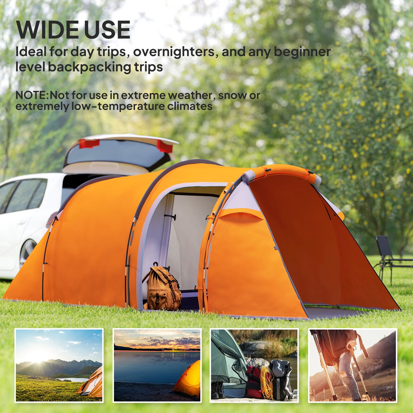 Outsunny 2-3 Man Tunnel Tents w/ Vestibule Camping Tent Porch Air Vents Weather-Resistant Shelter