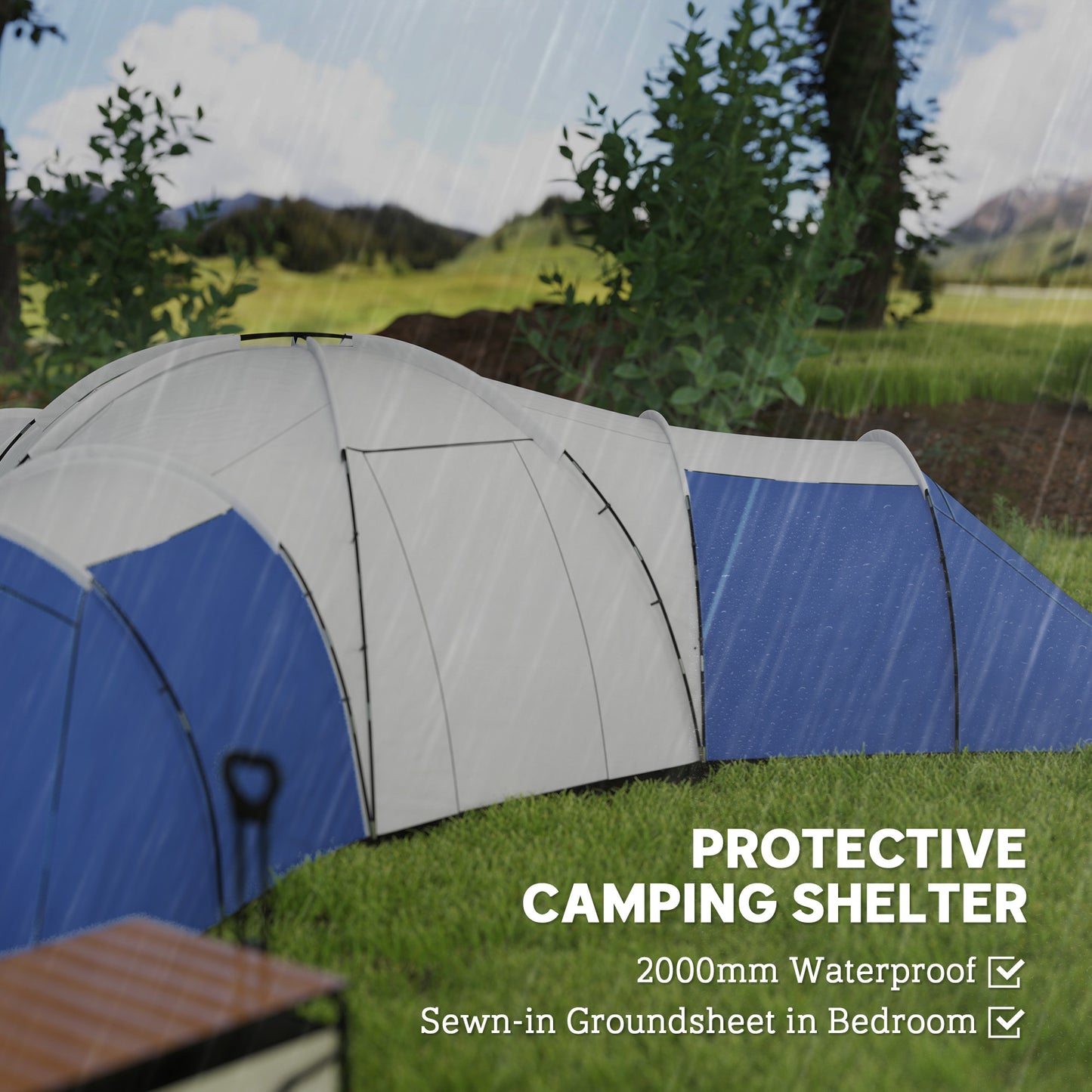 Outsunny 6-9 Man Tent with Bedrooms and Living Room, Accessories Included