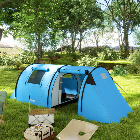 Outsunny Four Man Duo Room Tunnel Tent, with Accessories