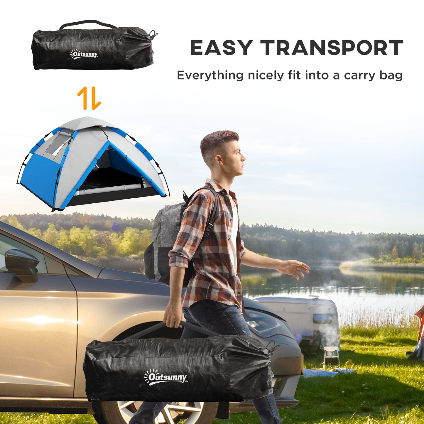 Outsunny Two-Man One Room Camping Tent, with Accessories
