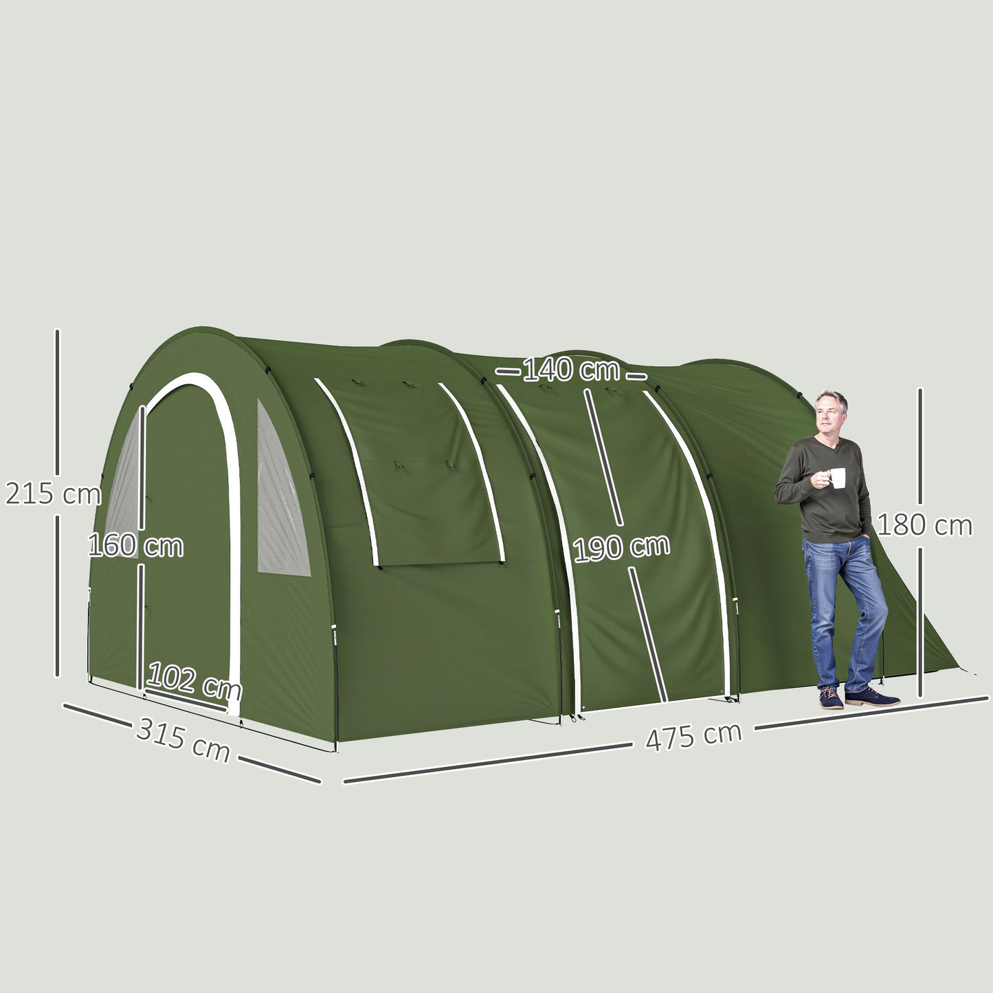 Outsunny 5-6 Man Camping Tent with 2 Room, Floor and Carry Bag