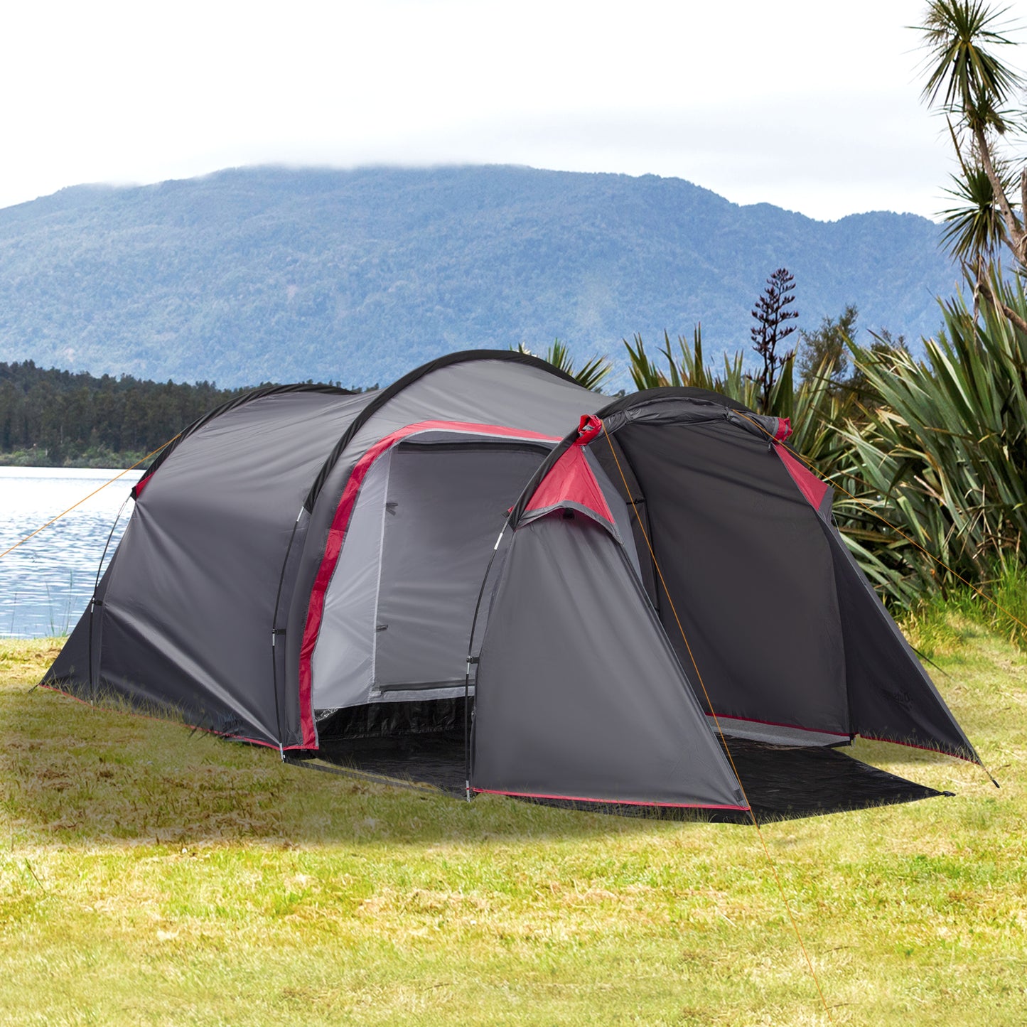 Outsunny 2-3 Person Tunnel Tent with Sewn-in Groundsheet, Air Vents, Rainfly, 2000mm Water Column, Camping Tent with 1 Bedroom, Inbuilt Porch, Living Area for Camping, Hiking
