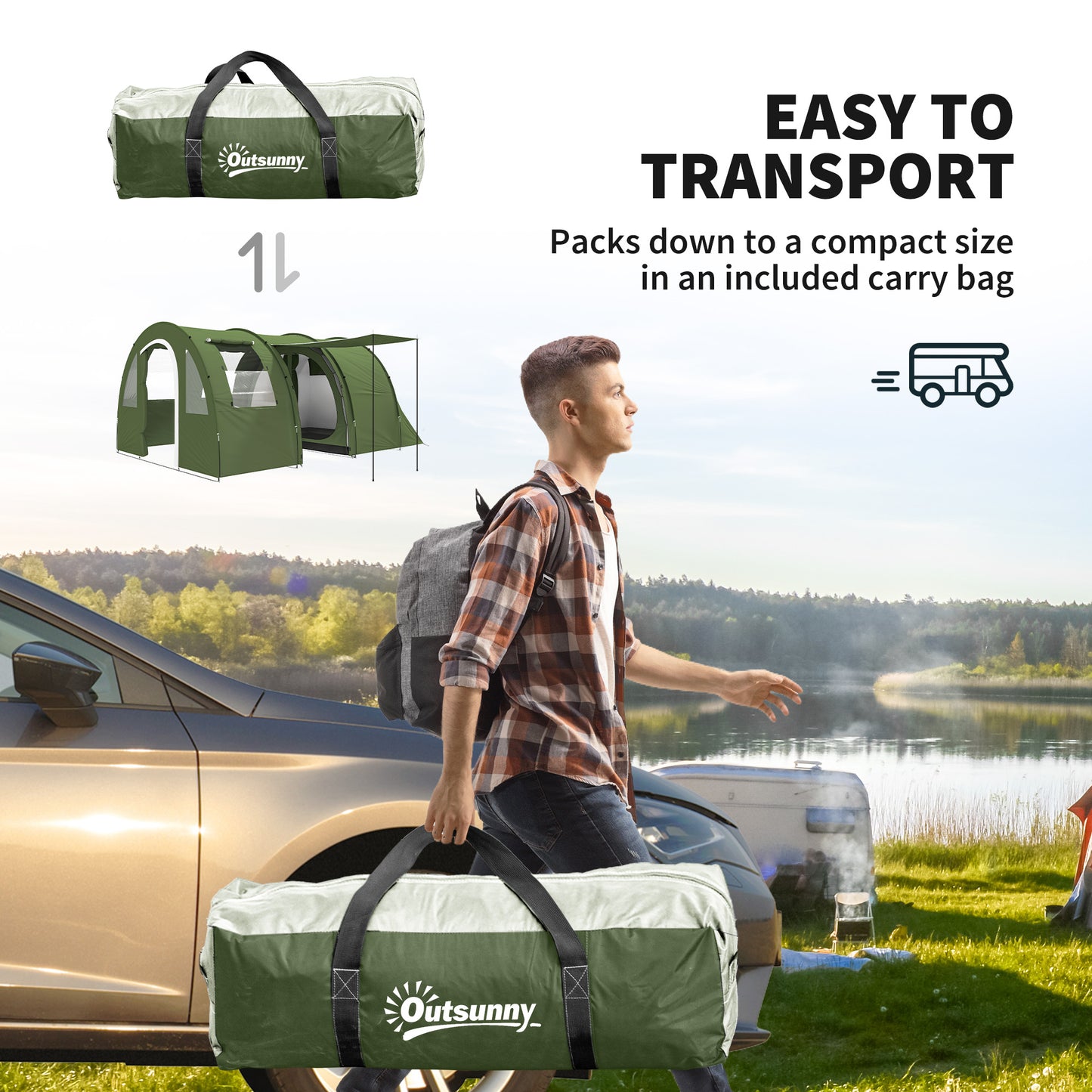 Outsunny 5-6 Man Camping Tent with 2 Room, Floor and Carry Bag