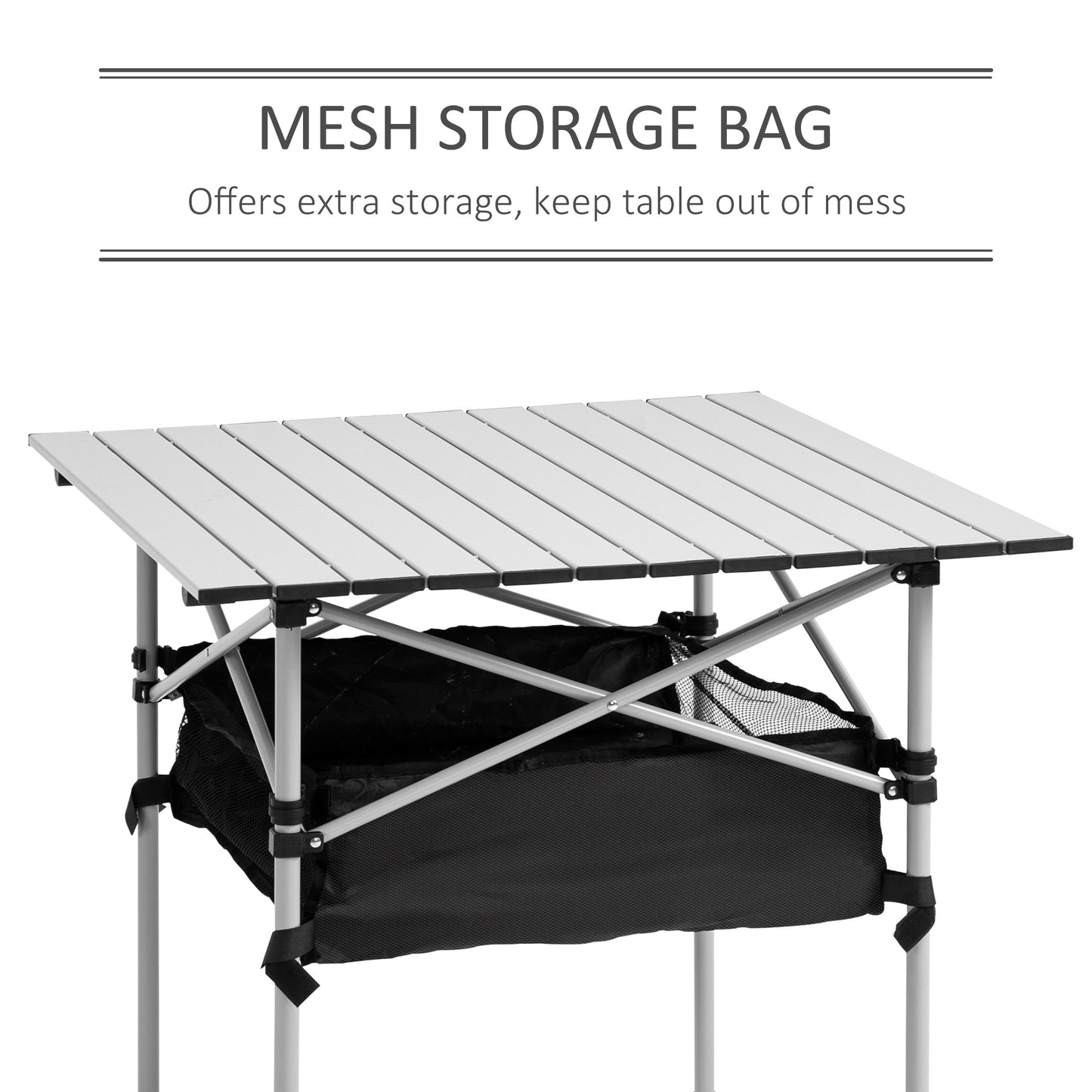 Outsunny Portable Camping Table w/ Mesh Bag & Steel Frame Hiking Furniture Desk