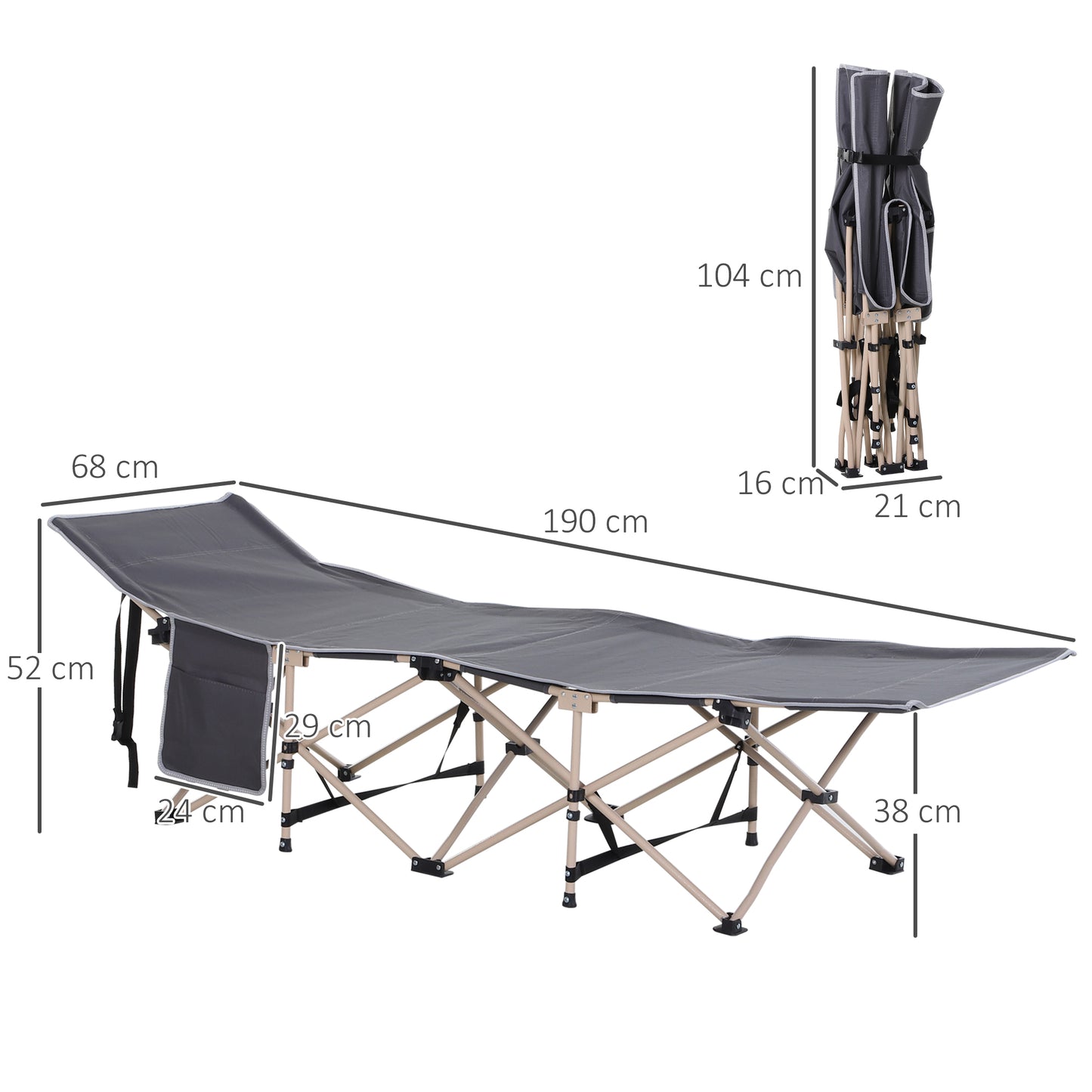 Outsunny Single Steel Frame Portable Camping Cot, with Carry Bag