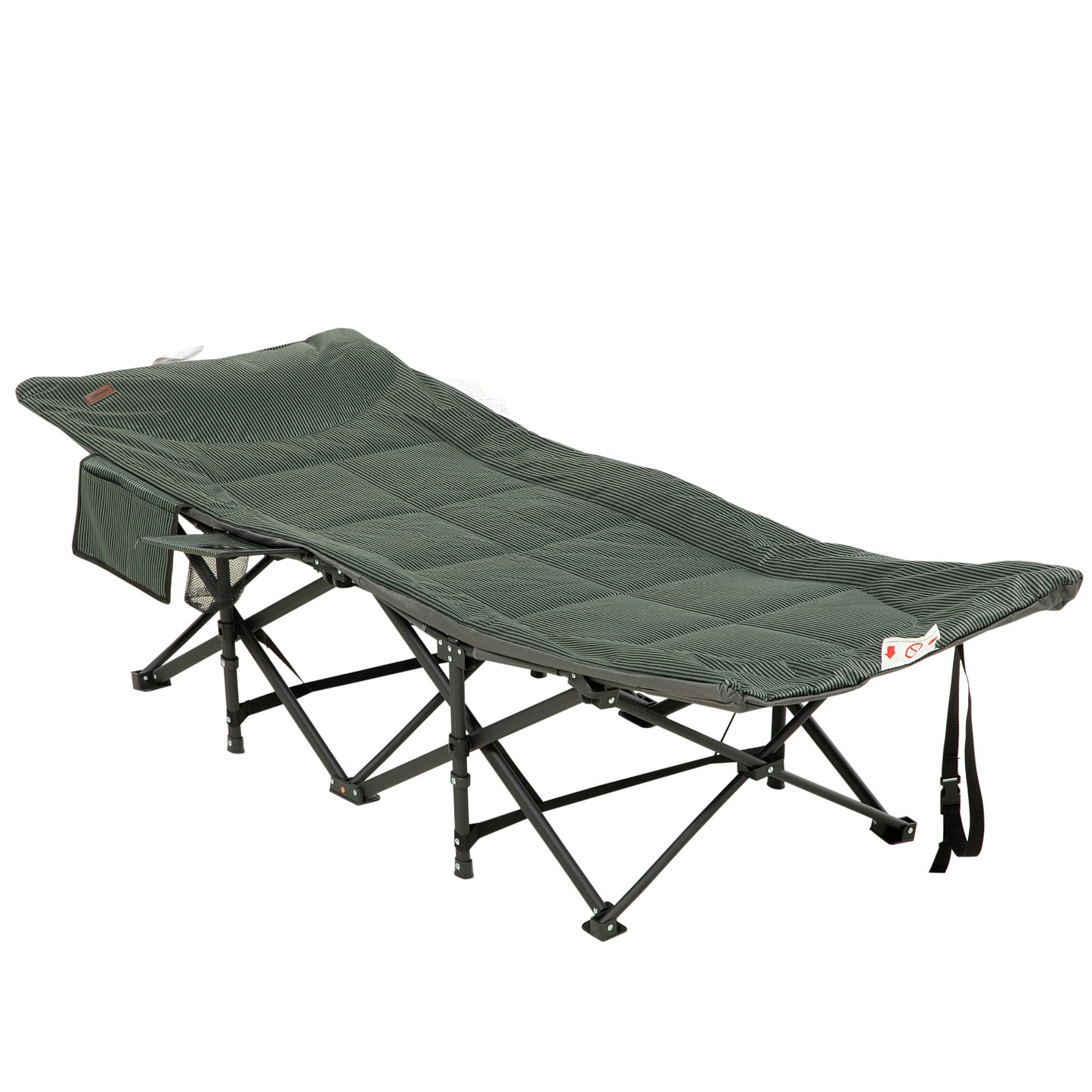 Outsunny Foldable Sun Lounger, Padded Patio Camping Bed with Carry Bag, Magazine Bag and Cup Holder for Outdoor, Garden