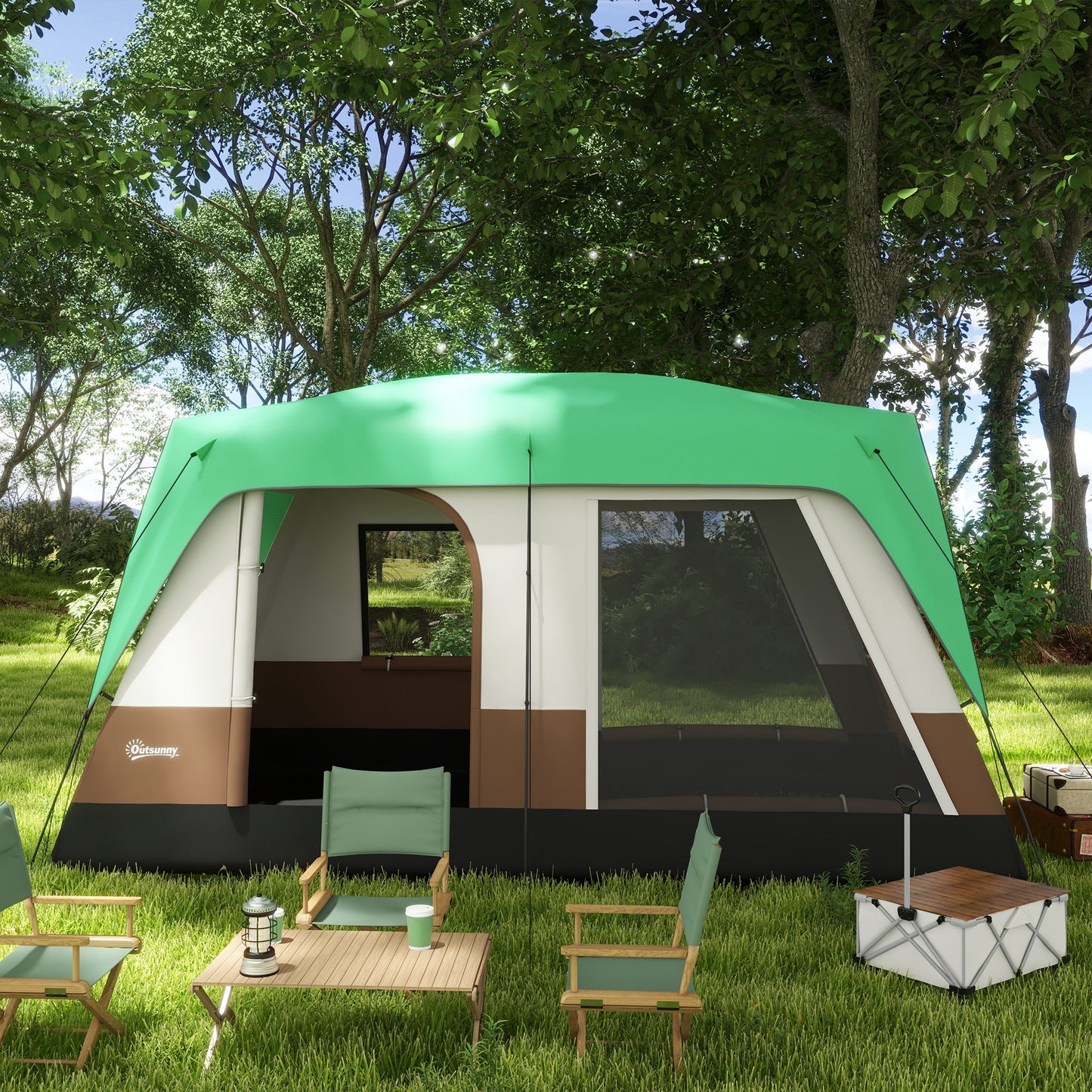 Outsunny Six-Man Camping Tent, with Small Rainfly and Accessories