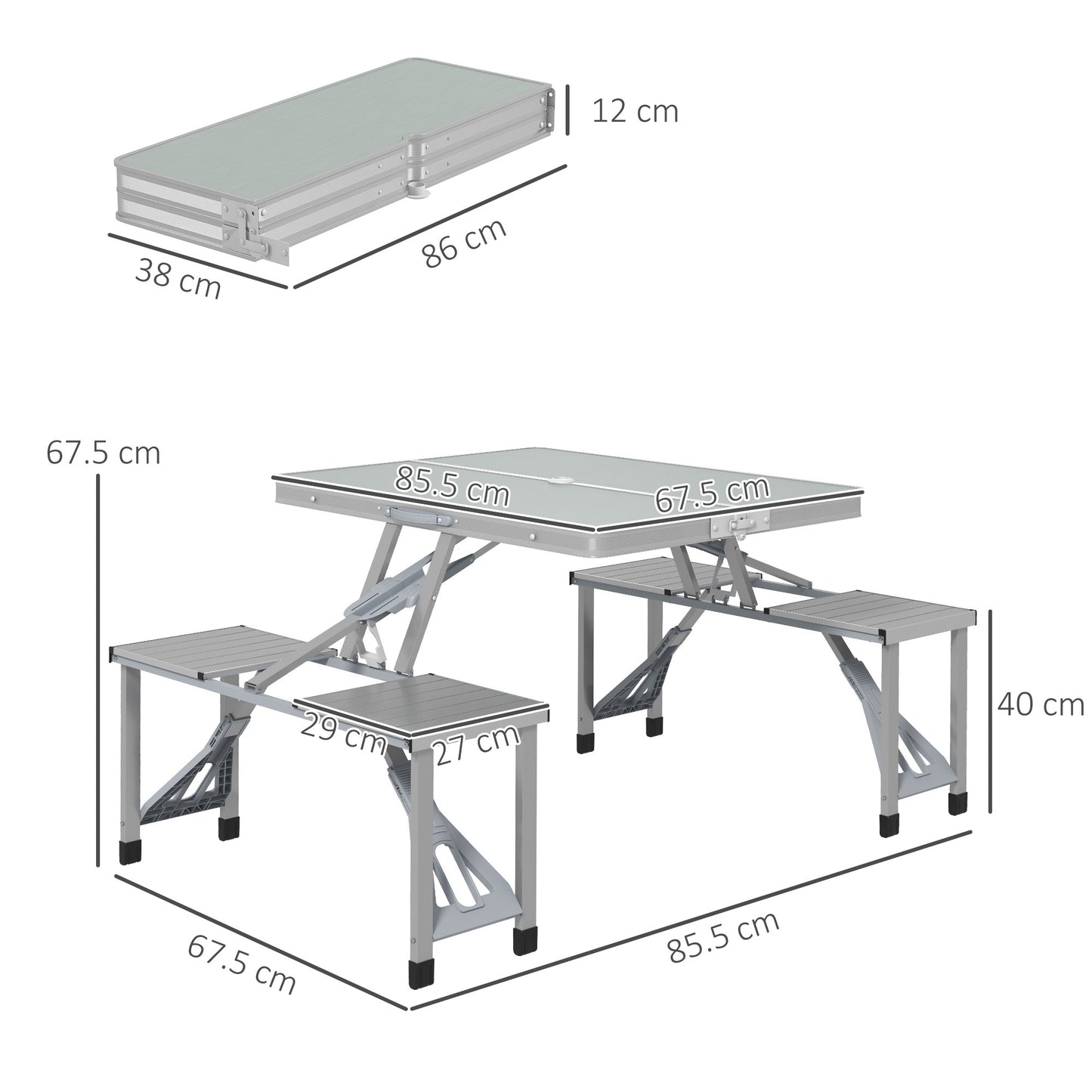 Outsunny Folding Picnic Table with 4 Seats and Umbrella Hole