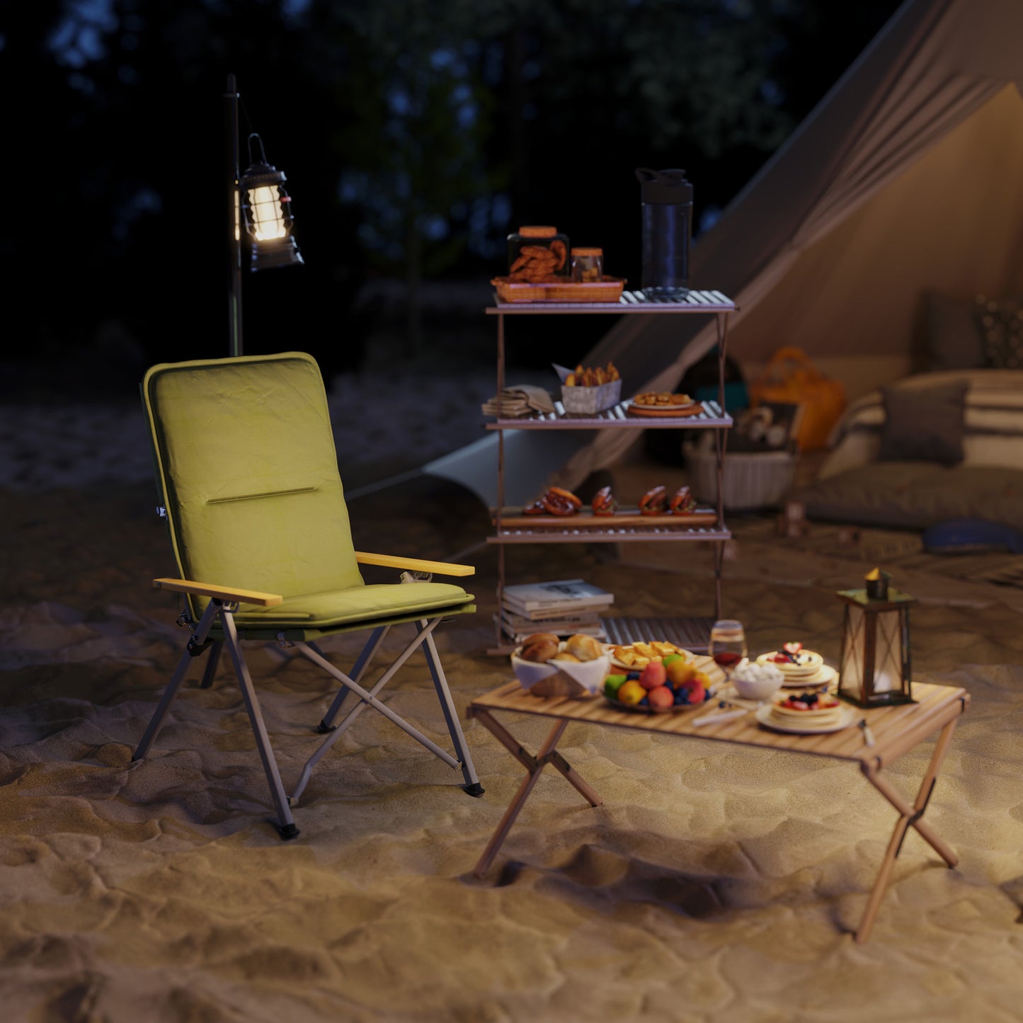 Outsunny Portable Camping Chair for Adults, High Back Folding Chair with Padded Seat and Carry Bag, Outdoor Recliner for Hiking, Fishing, Beach and Picnic