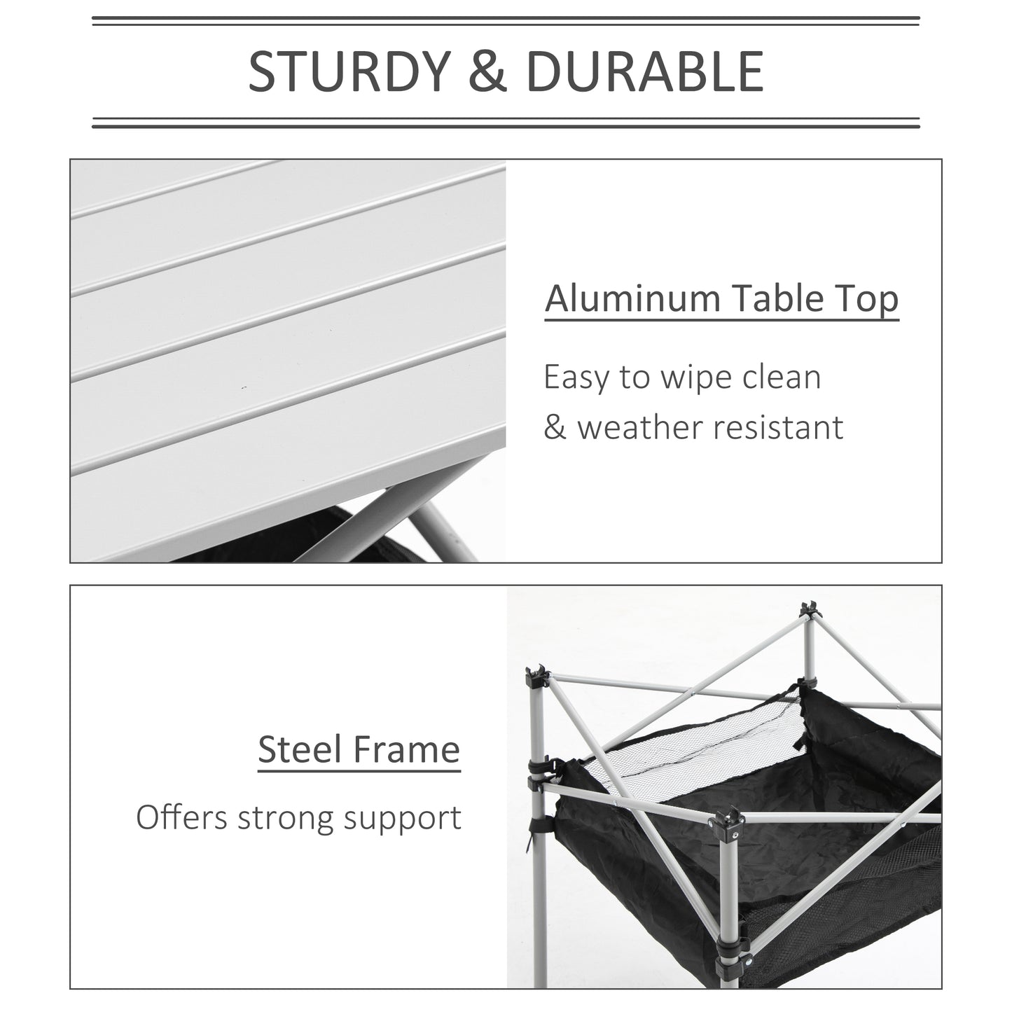 Outsunny Portable Camping Table w/ Mesh Bag & Steel Frame Hiking Furniture Desk