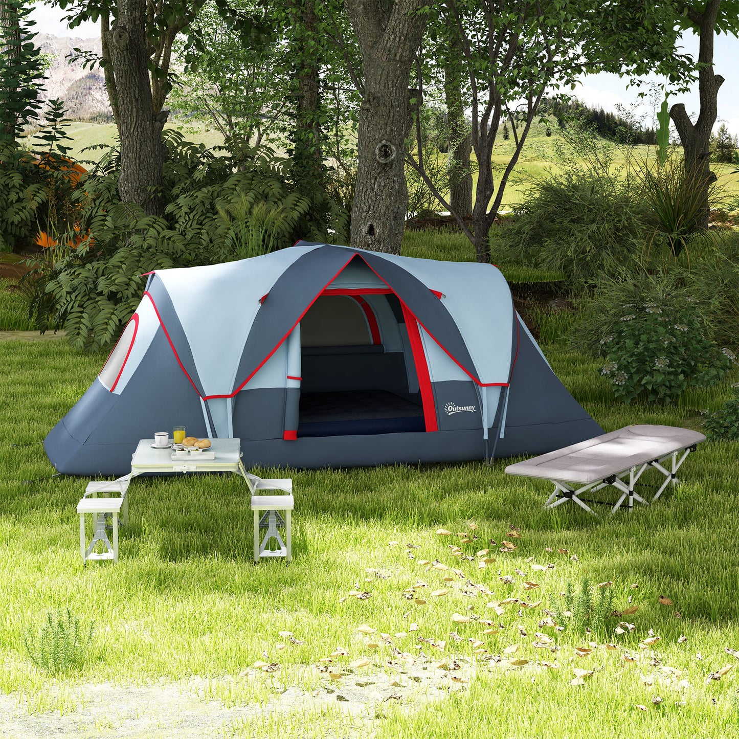 Outsunny Folding Picnic Table with 4 Seats and Umbrella Hole