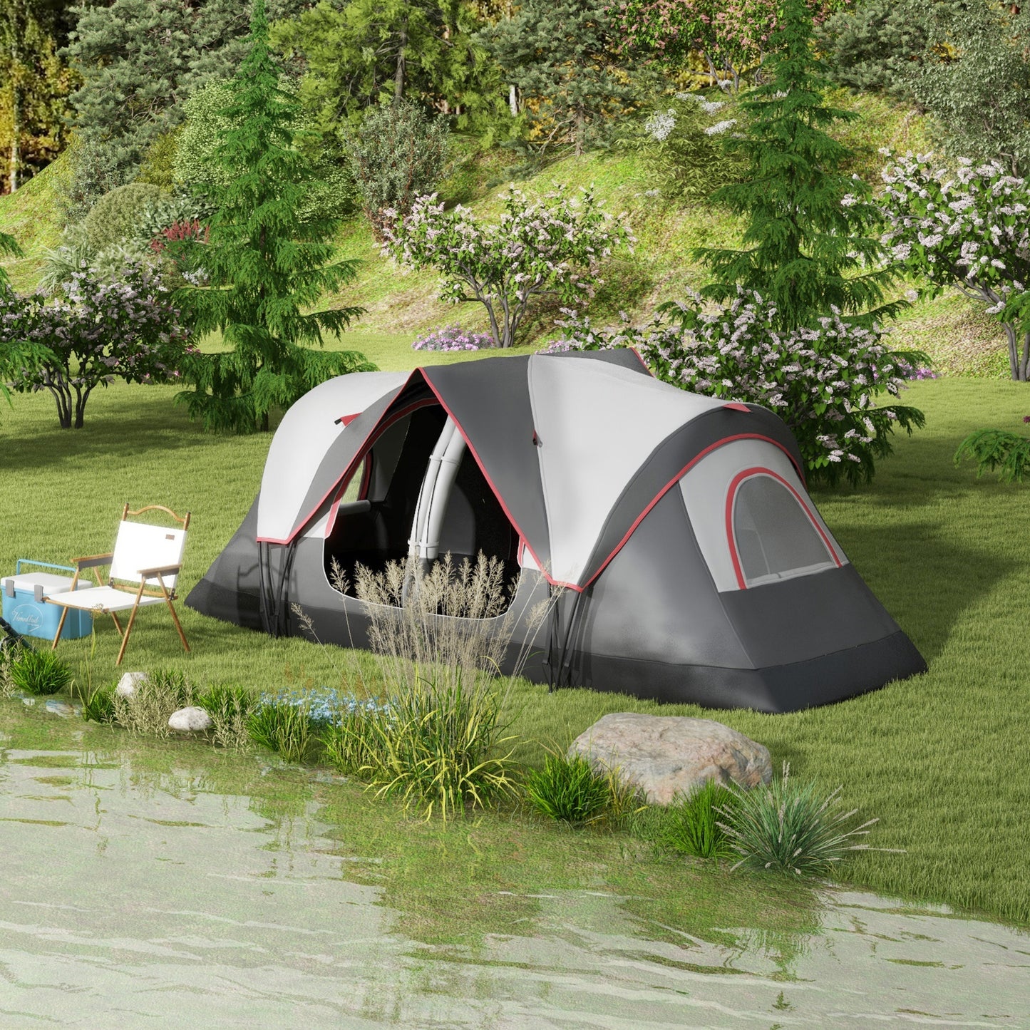 Outsunny Camping Tent for 6-8 Man with 2000mm Waterproof Rainfly and Carry Bag for Fishing Hiking Festival