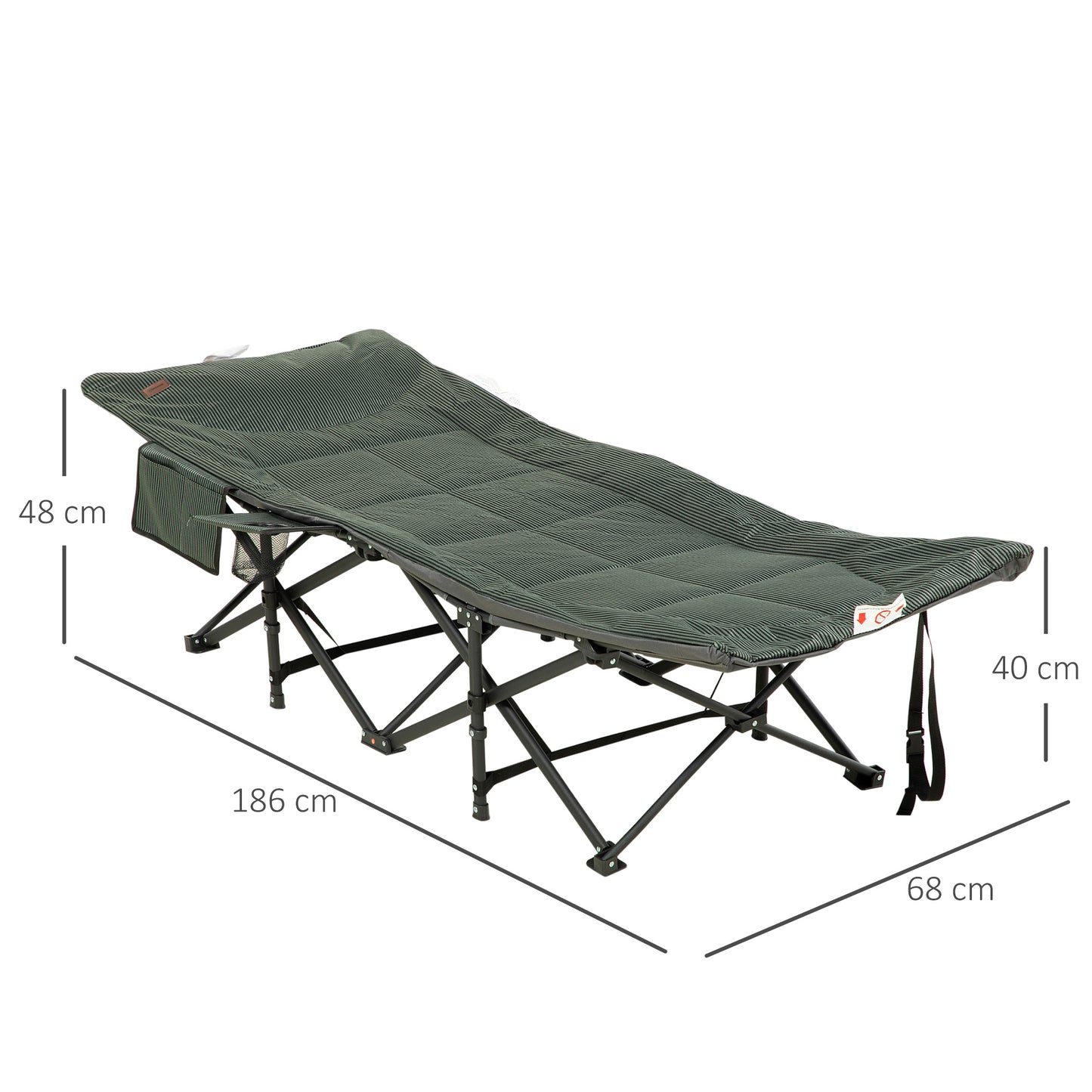 Outsunny Foldable Sun Lounger, Padded Patio Camping Bed with Carry Bag, Magazine Bag and Cup Holder for Outdoor, Garden