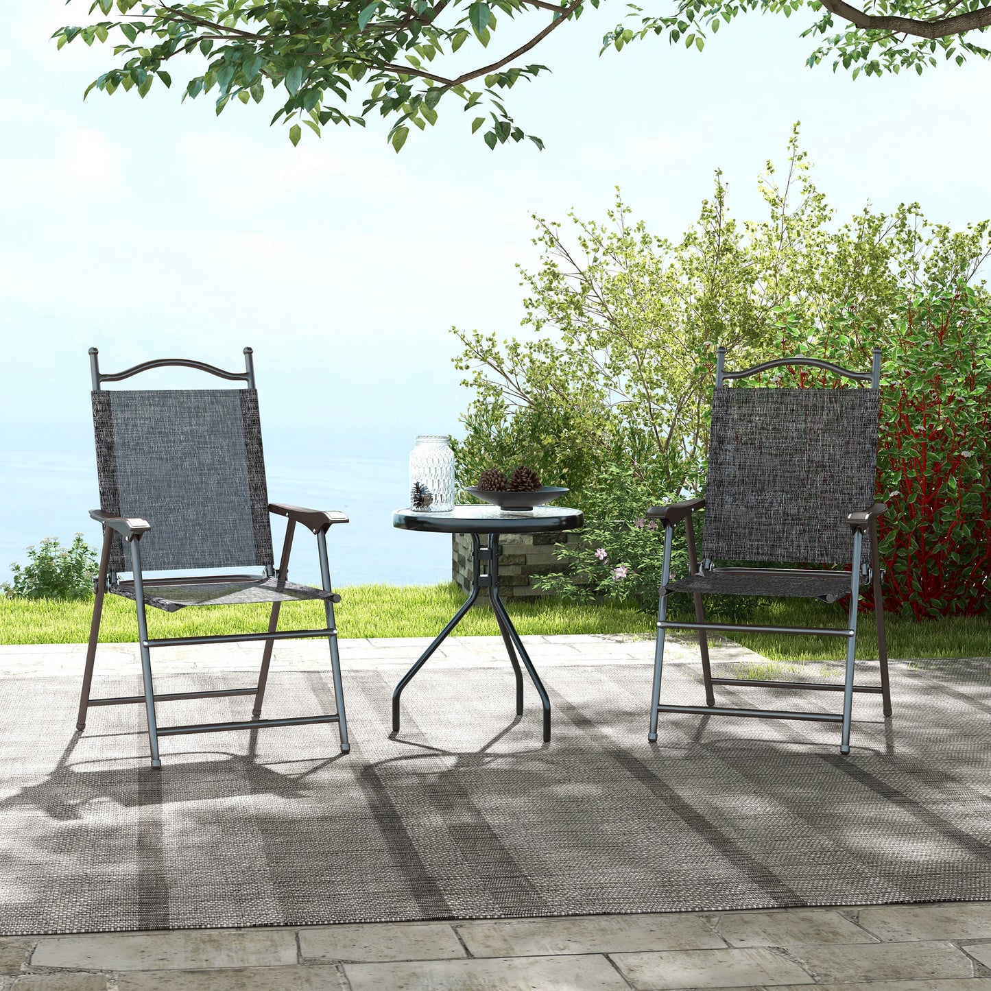 Outsunny Set of Two Folding Garden Chairs, with Fabric Mesh Seats