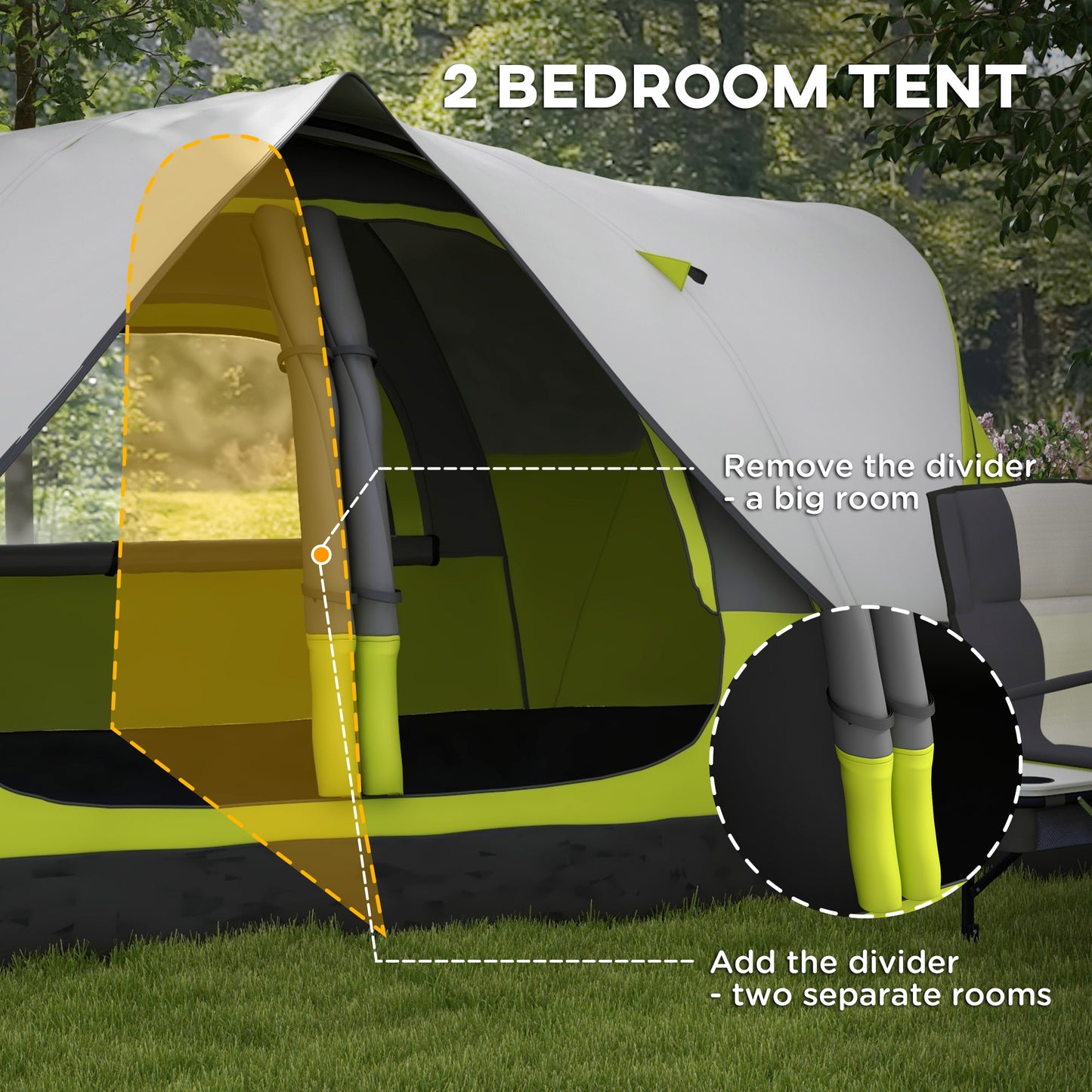 Outsunny Camping Tent for 6-8 Man with 2000mm Waterproof Rainfly and Carry Bag for Fishing Hiking Festival