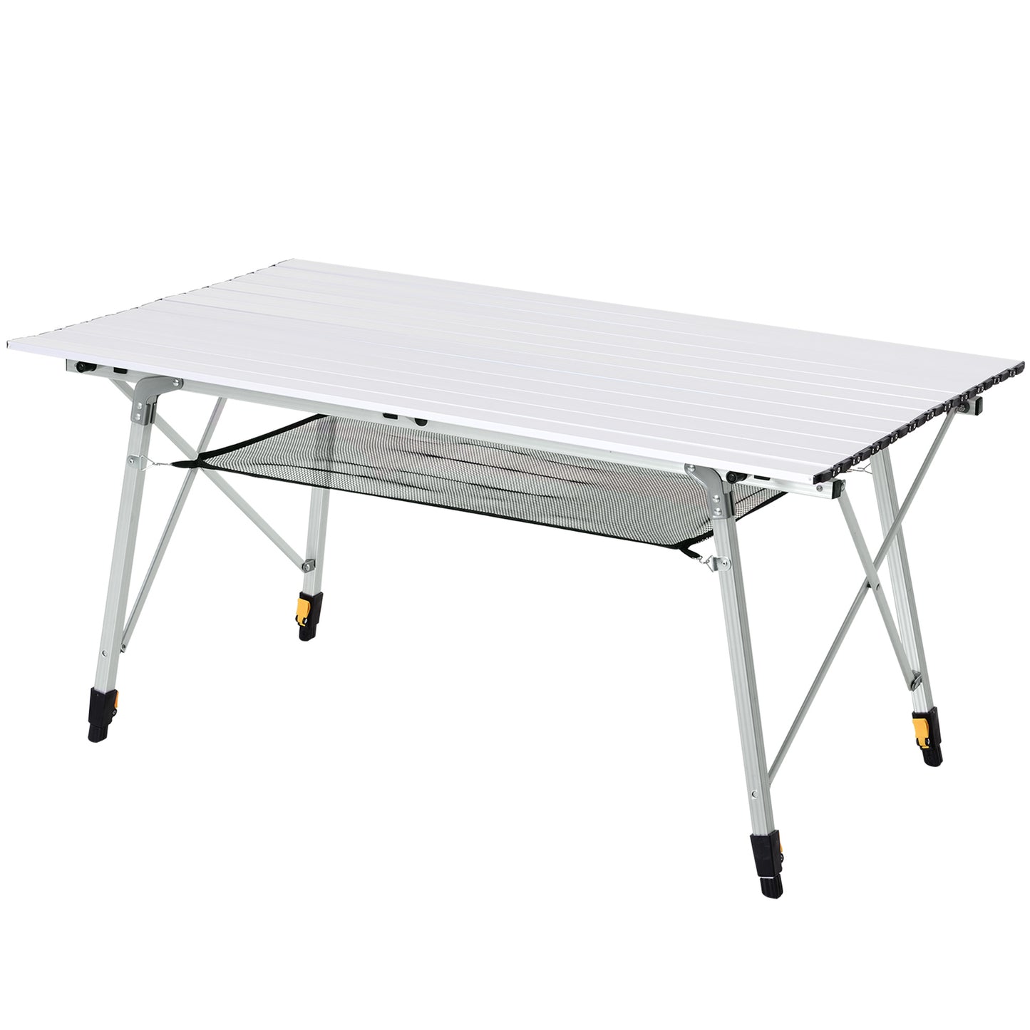 Outsunny 4FT Folding Aluminium Picnic Table Portable Camping BBQ Table Roll Up Top Mesh Layer Rack with Carrying Bag