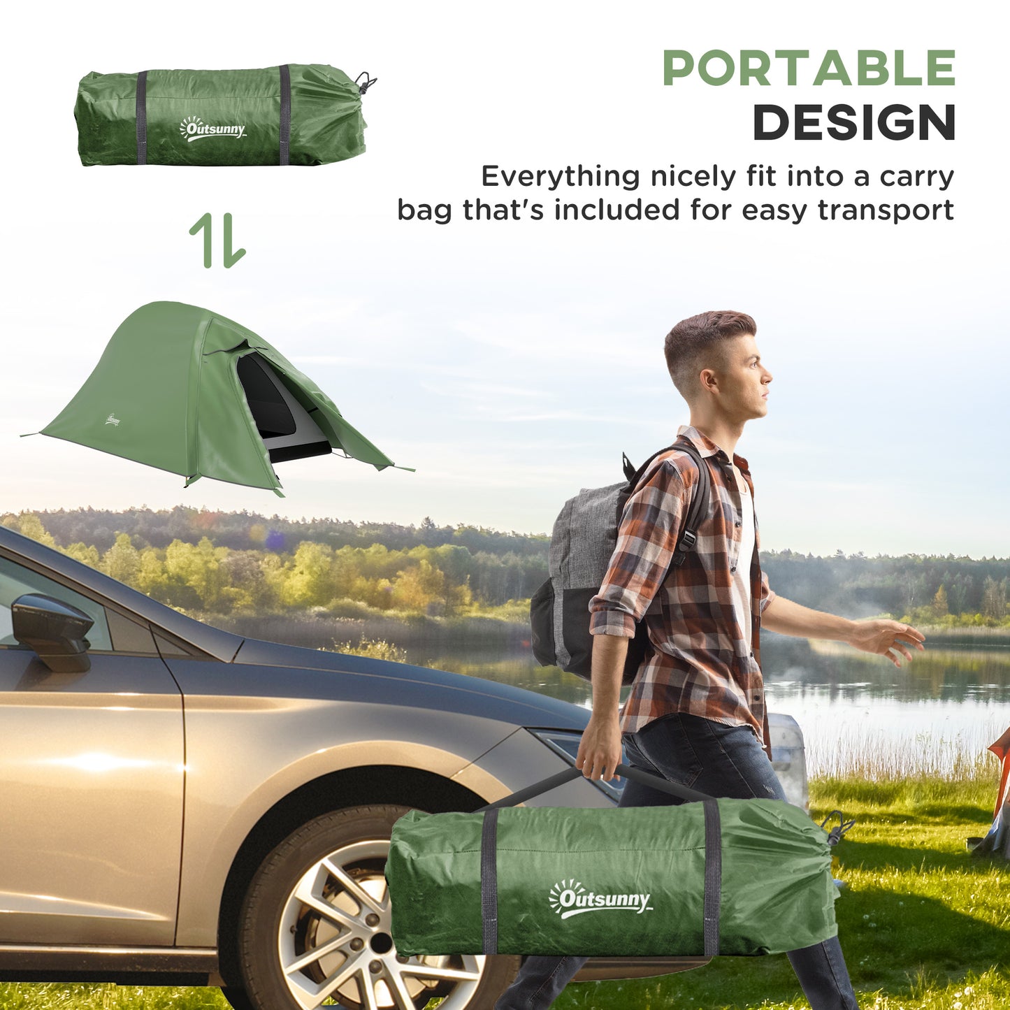 Outsunny Double Layer Camping Tent, 1-2 Man Backpacking Tent with Carry Bag, 2000mm Waterproof and Lightweight