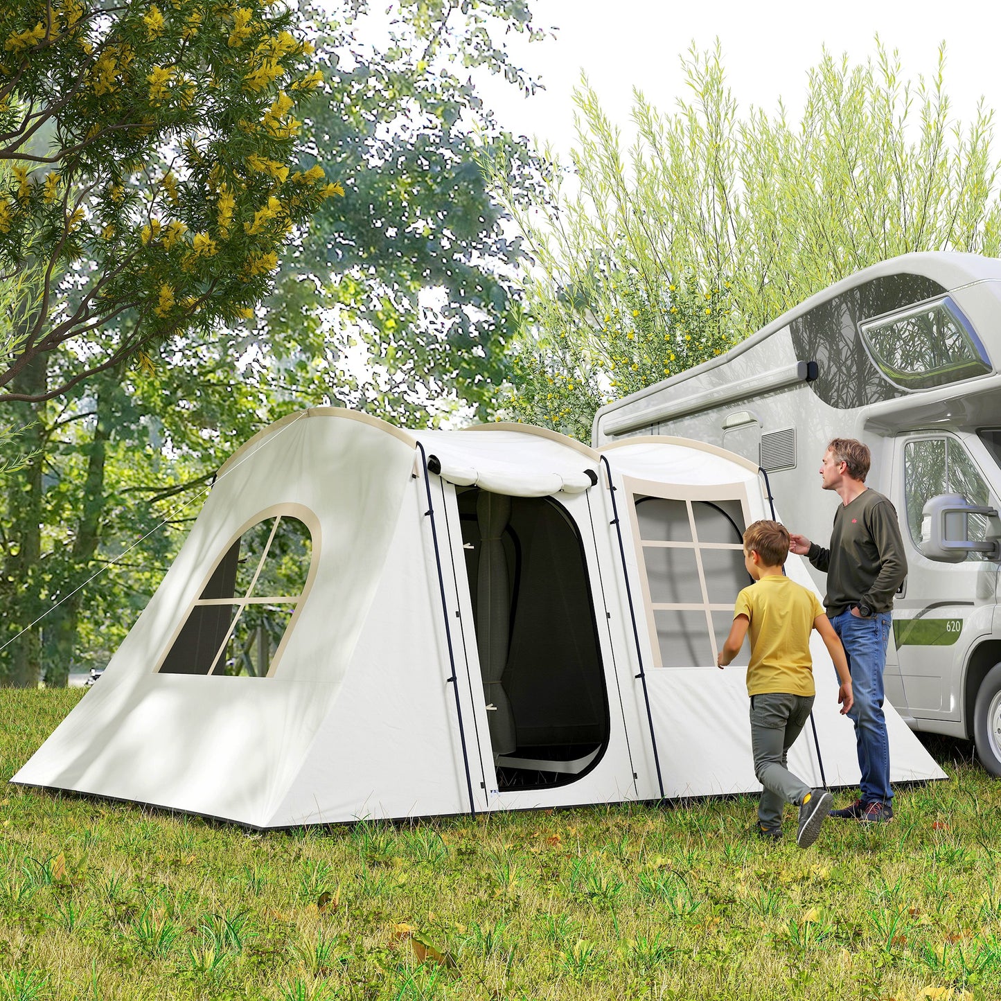 Outsunny 3-4 Man Tunnel Tent, Family Camping Tent with Porch, Bedroom and Living Area, Sewn in Groundsheet, 3000mm Waterproof, Portable with Bag for Hiking, Festival, Backpacking