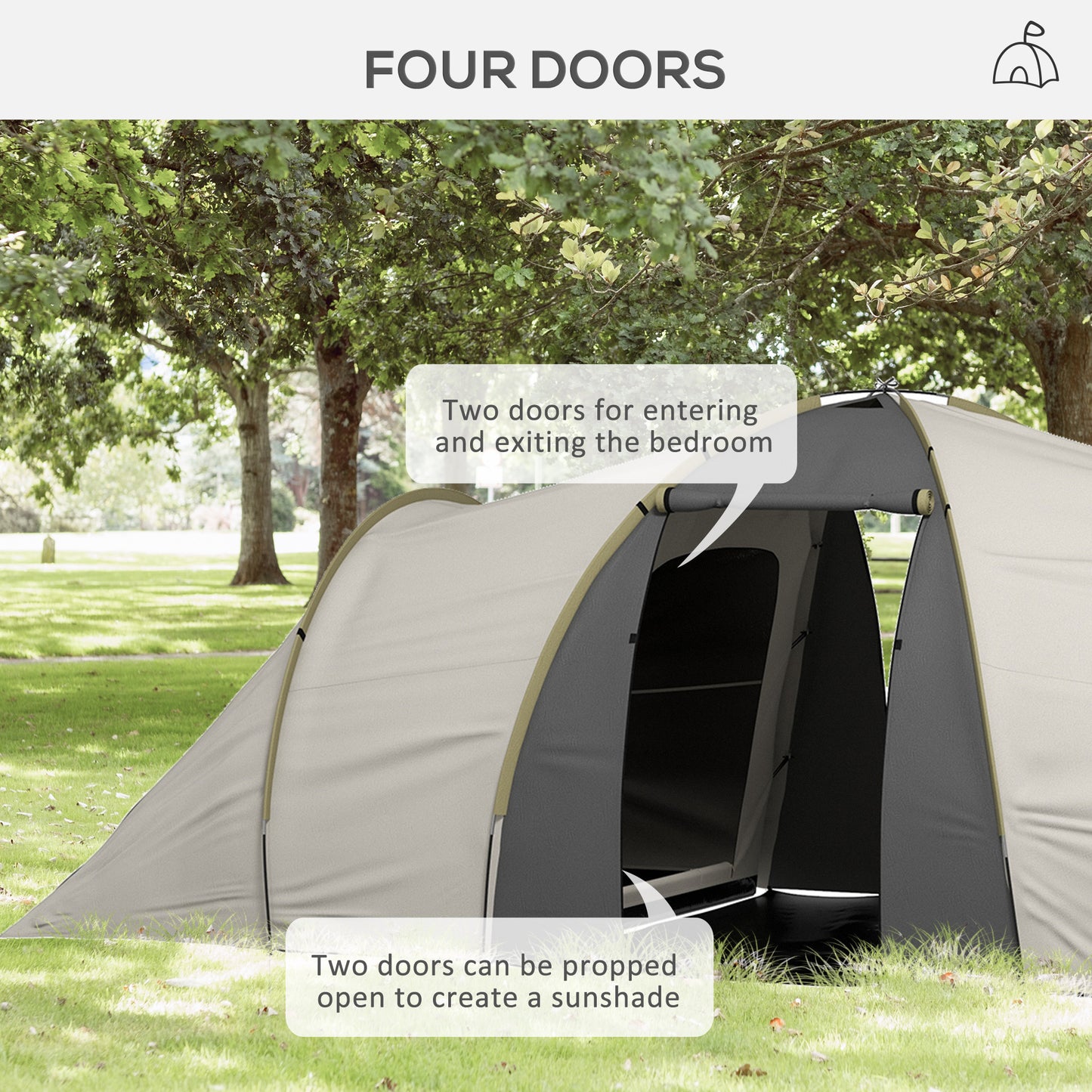 Outsunny Four-Man Tunnel Tent, with Two Bedrooms and Living Room