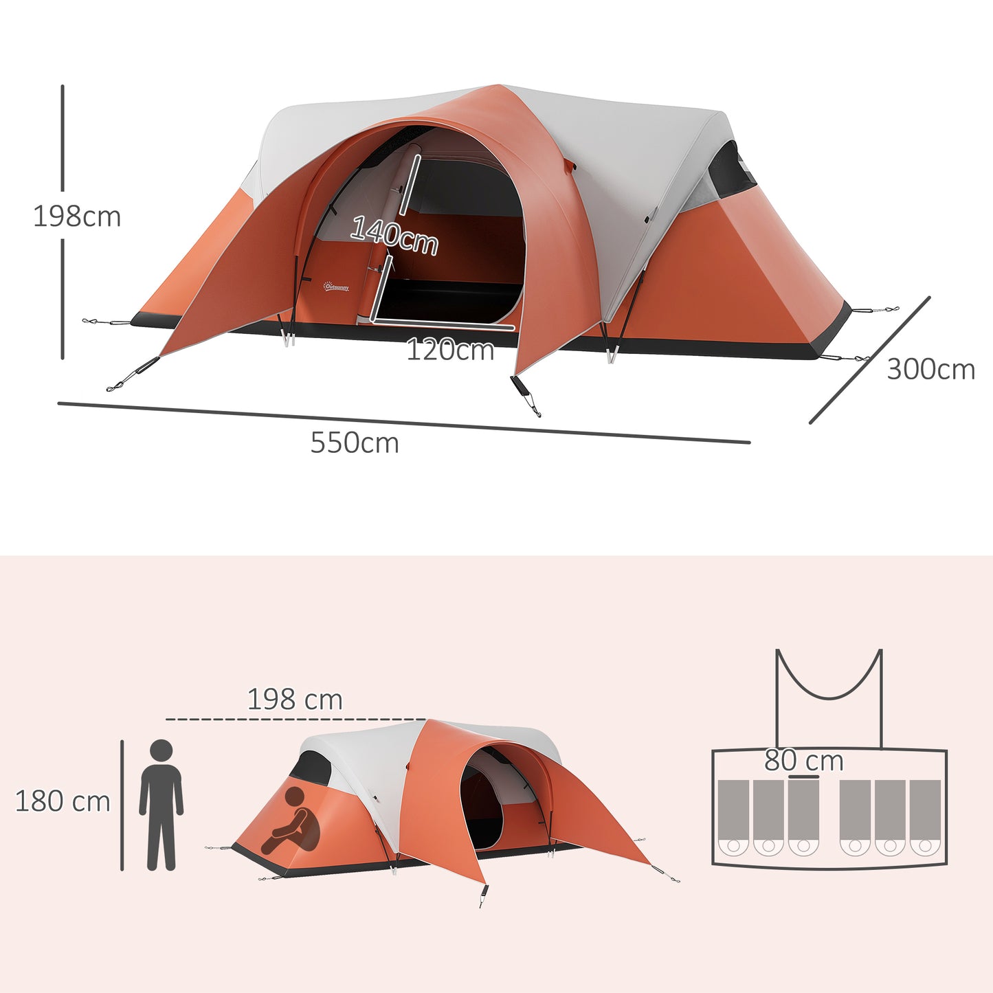 Outsunny 3000mm Waterproof Camping Tent for 5-6 Man, Family Tent with Porch and Sewn in Groundsheet, Portable with Bag