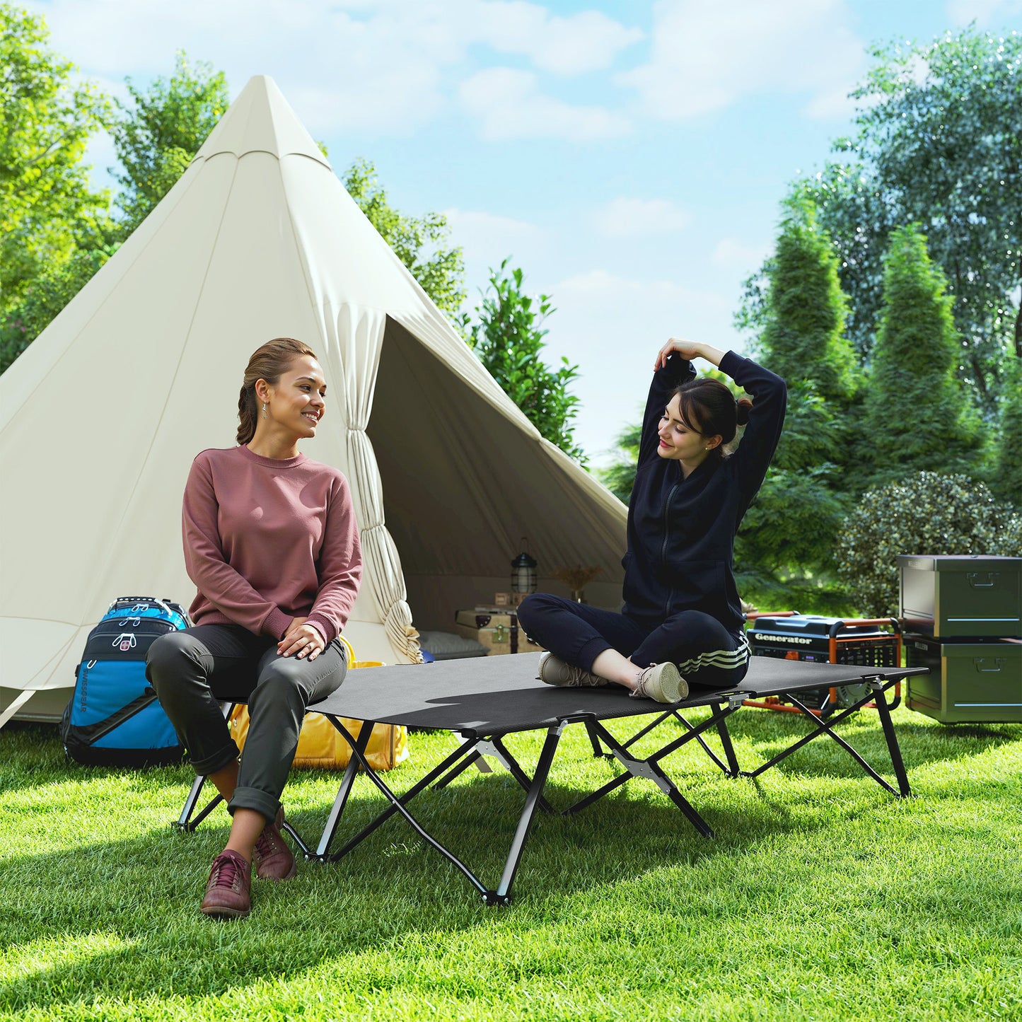 Outsunny Double Camping Cot Bed, with Bag