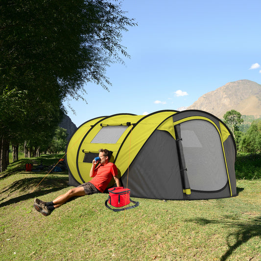 Outsunny 4-5 Person Pop-up Camping Tent Family Tent w/ 2 Mesh Windows & PVC Windows Portable Carry Bag for Outdoor Trip