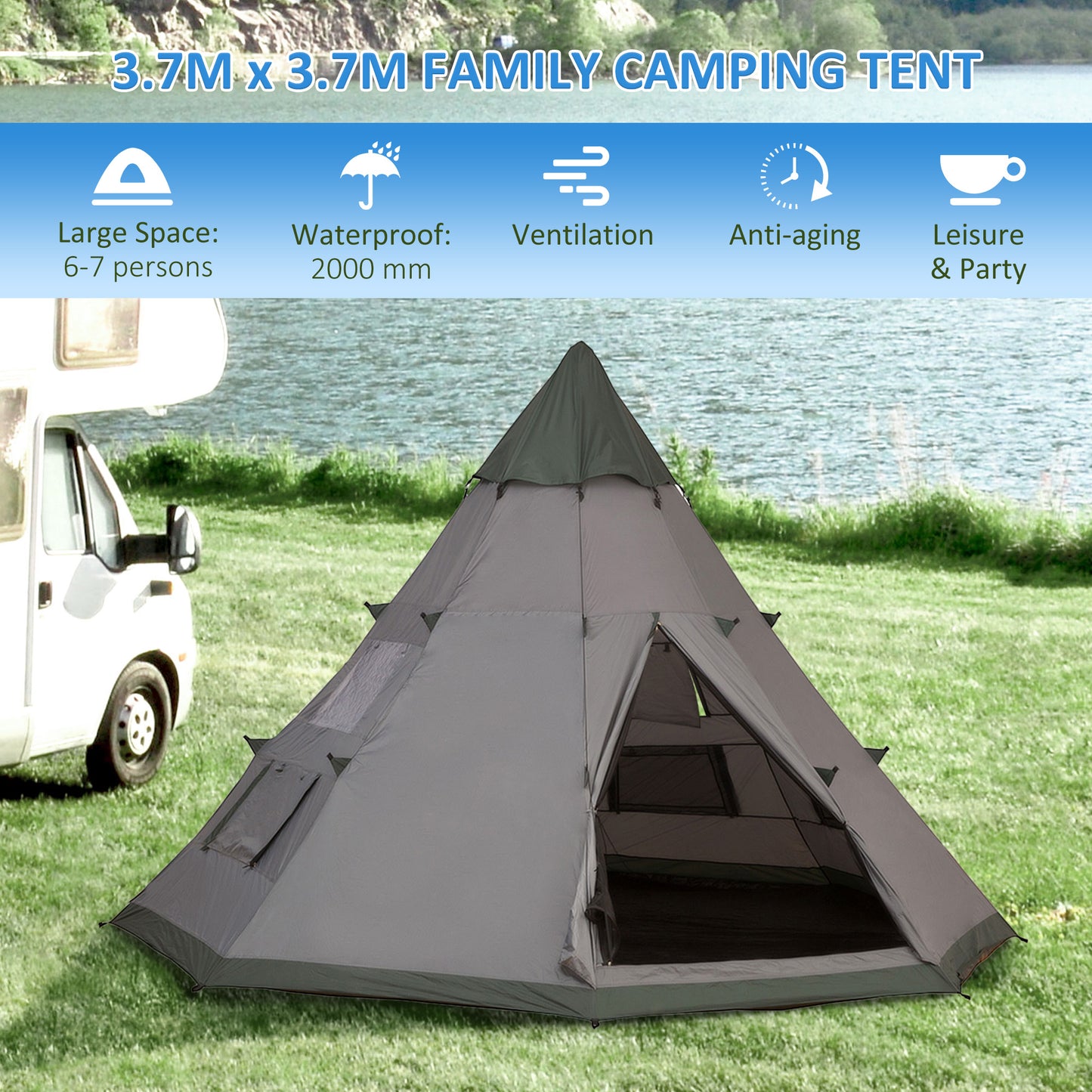 Outsunny 6 Men Tipi Tent with Carry Bag