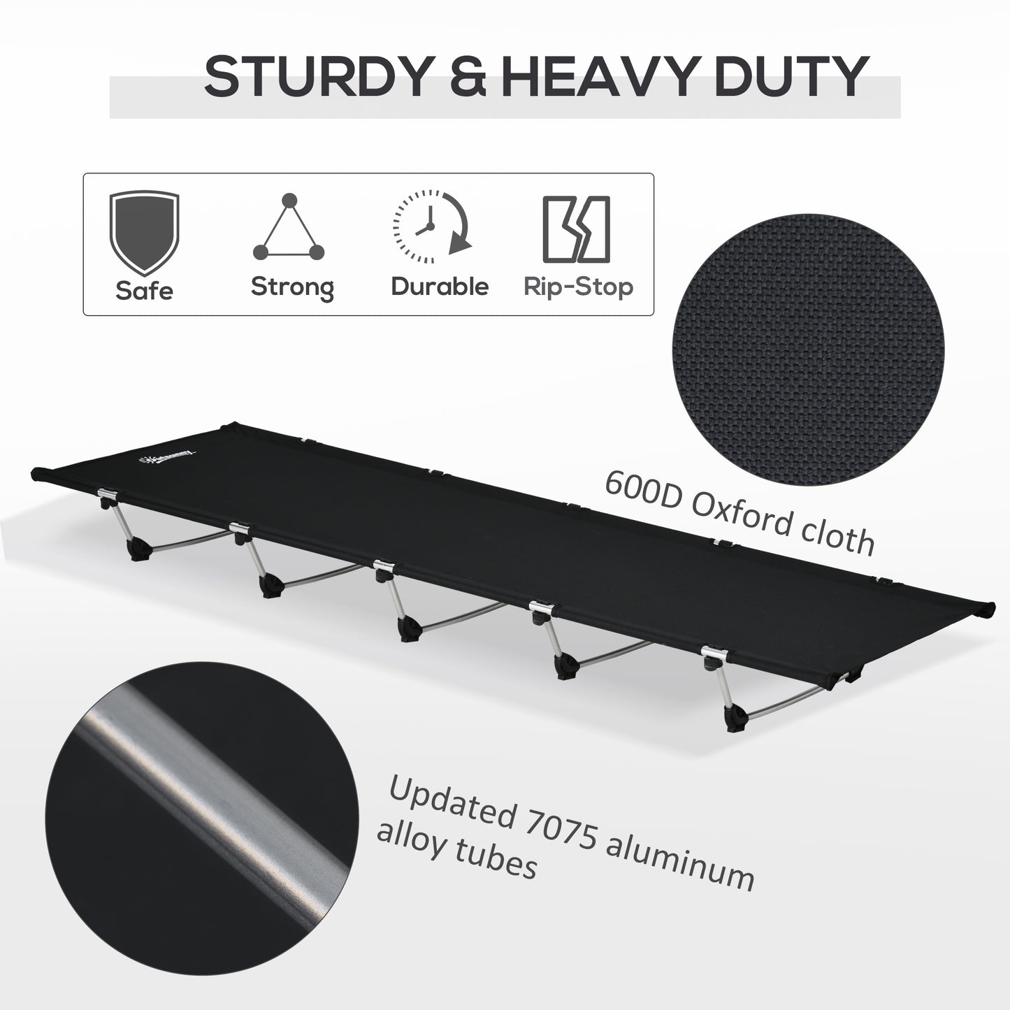 Outsunny Lightweight Camping Bed, Aluminium Portable Camp Cot w/ Strong Support 150kg and Carry Bag for Camping