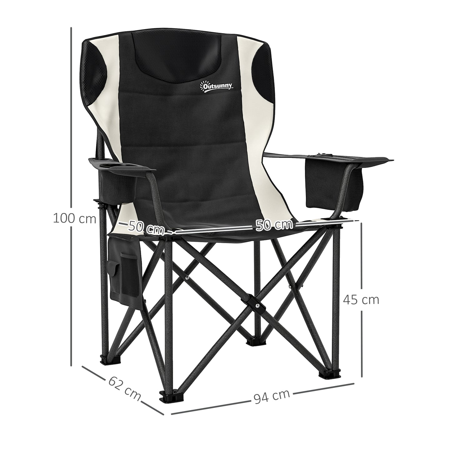 Outsunny Set of 2 Folding Camping Chairs, Padded Camping Chairs with Adjustable Armrests, Portable & Lightweight Folding Camp Chair with Cooler Bag, Cup Holder and Side Pockets