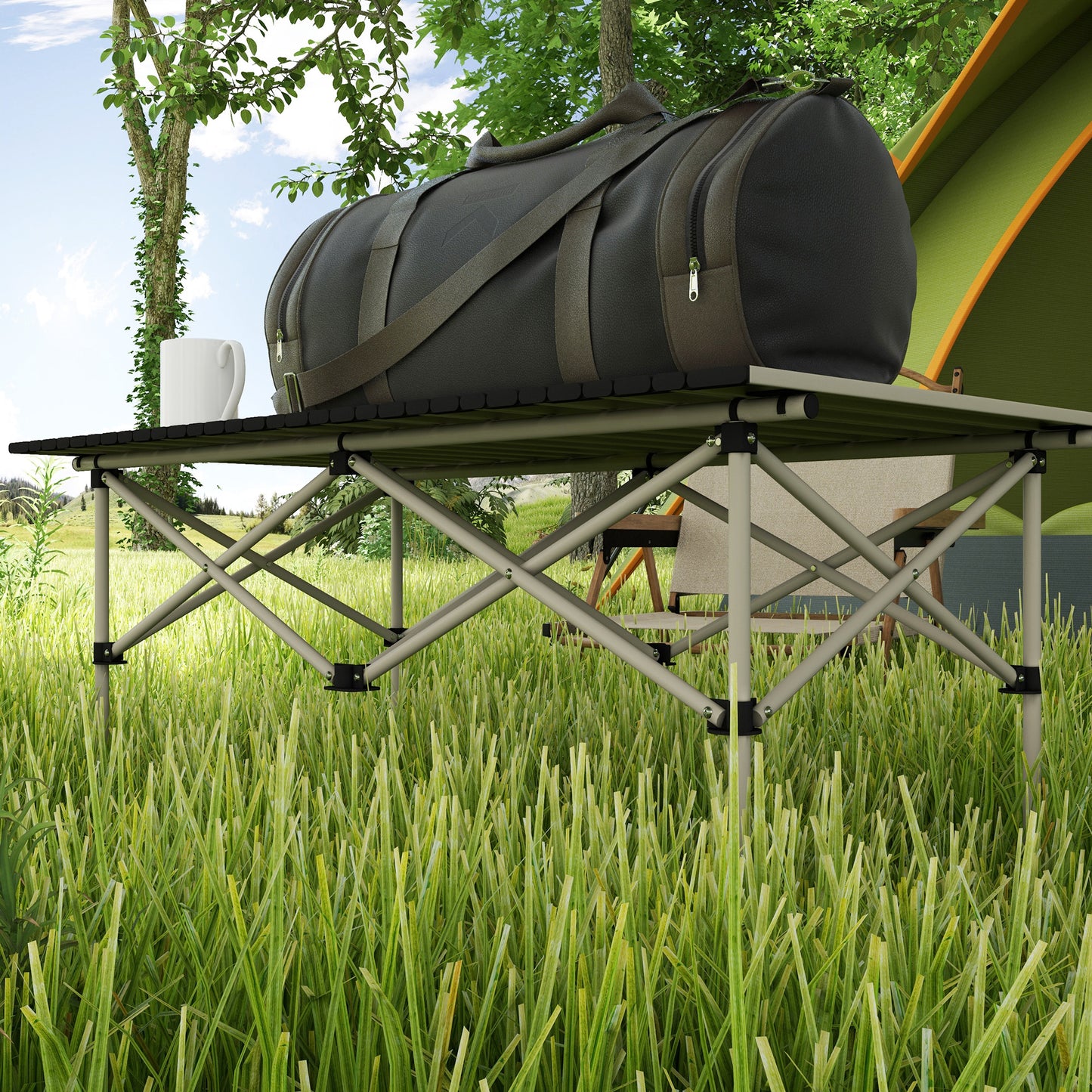 Outsunny Two-Seater Portable Aluminium Table, with Roll-Up Tabletop and Bag