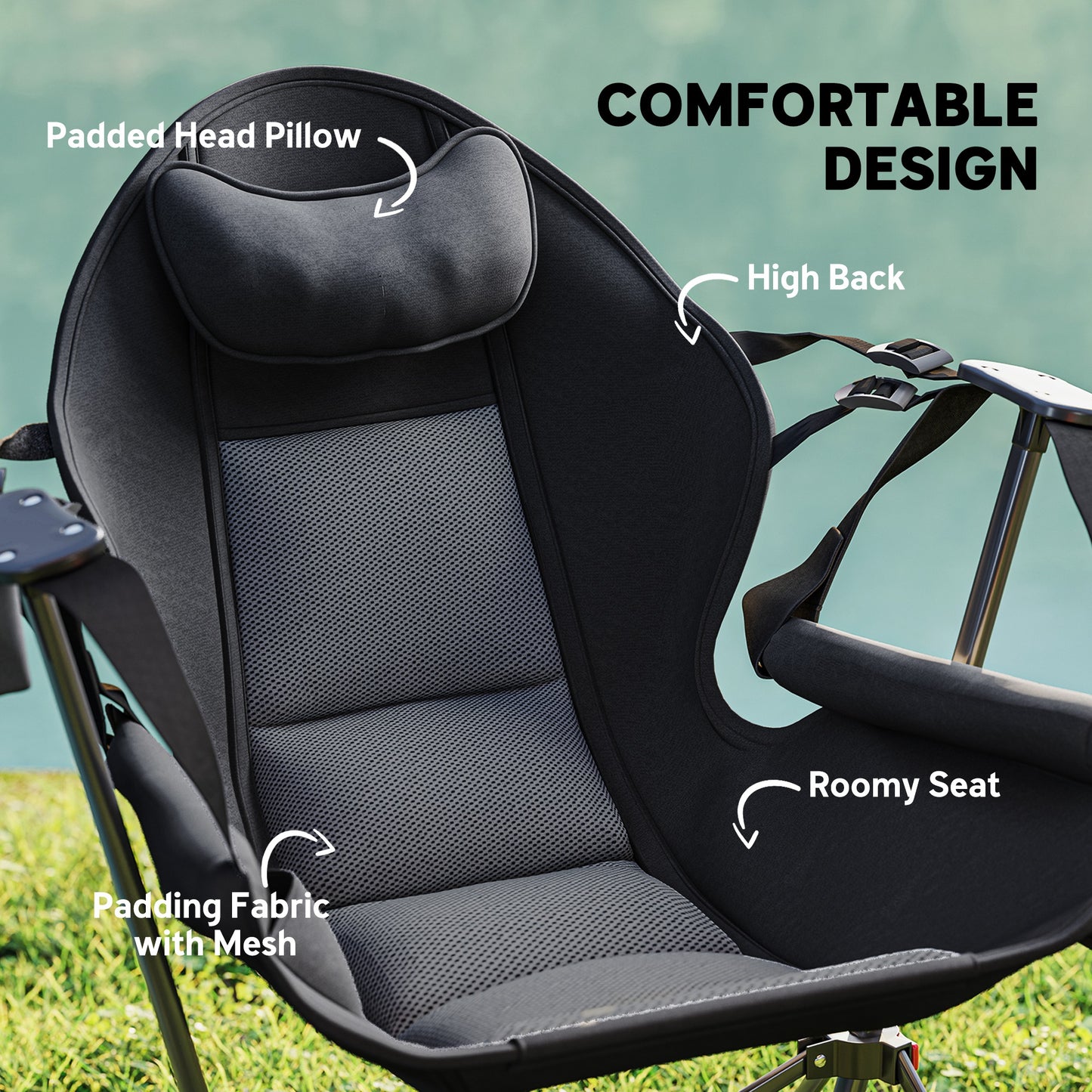 Outsunny Hammock Camping Chair Set of 2, Adjustable Back Swinging Camping Chair Portable Swinging Chair with Cup Holder, Headrest, Padded Seat and Carry Bag for Travel Fishing Hiking