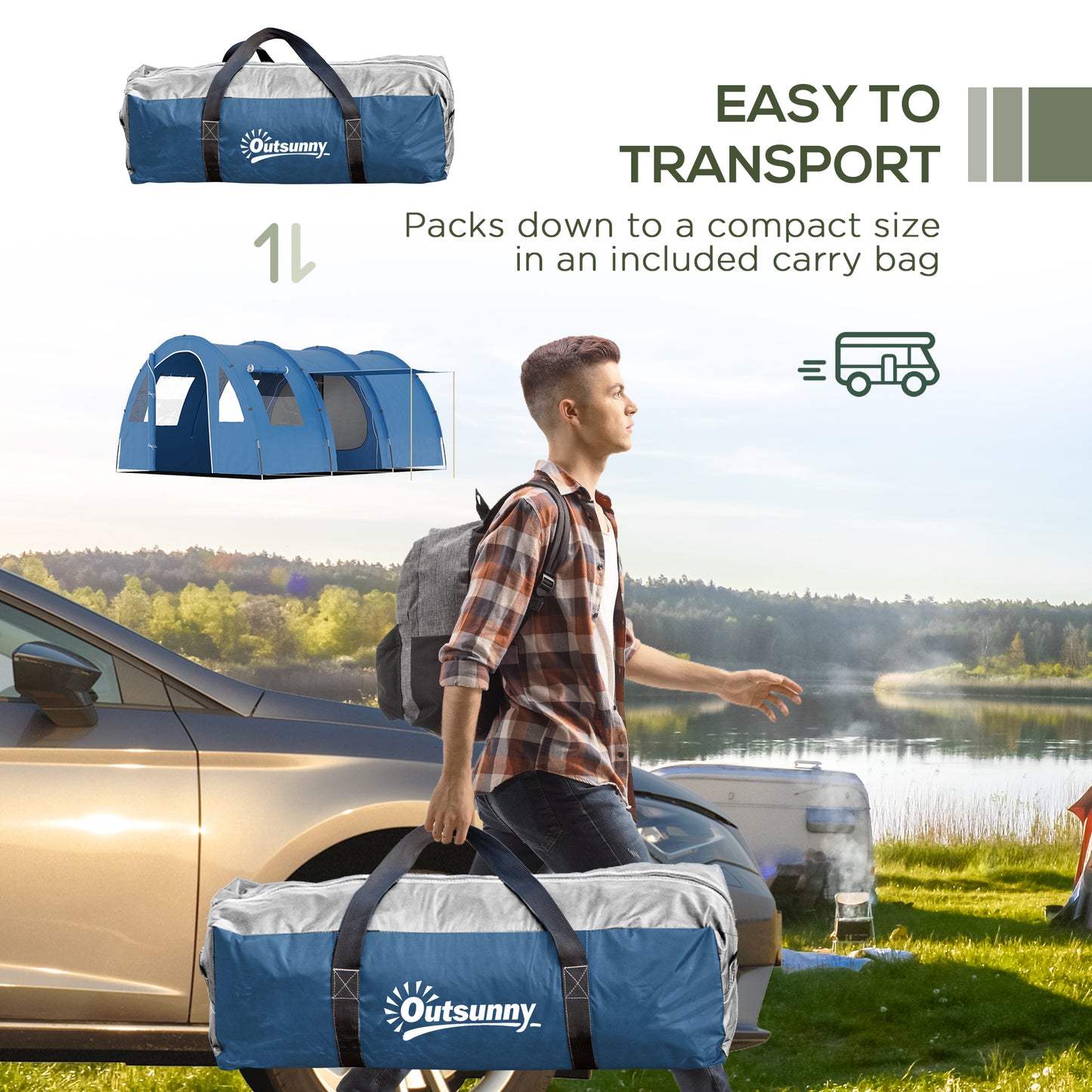 Outsunny 5-6 Man Camping Tent with 2 Room, Floor and Carry Bag