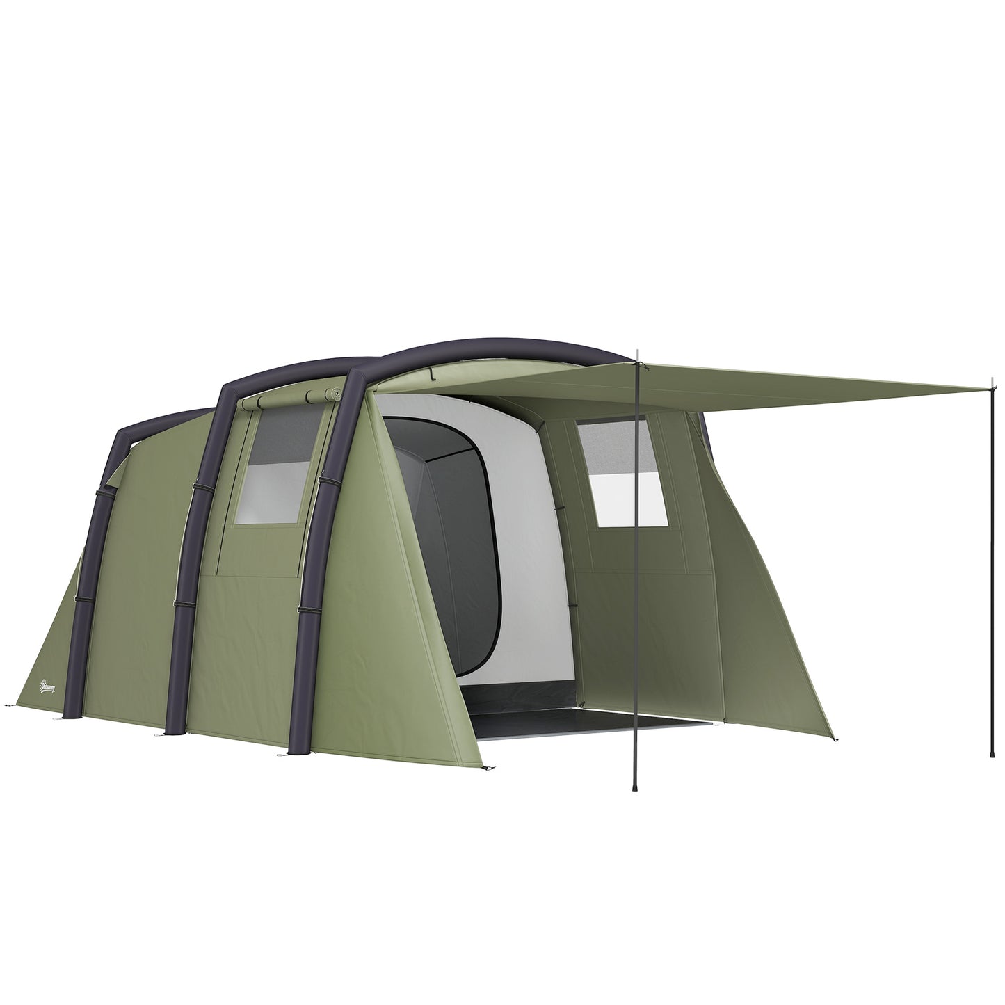 Outsunny Inflatable 3-4 Man Tunnel Tent w/ Air Pump, Living Area & Vestibule, Waterproof Family Camping Air Tent w/ Sewn In Groundsheet & Removable Footprint for Camping, Hiking
