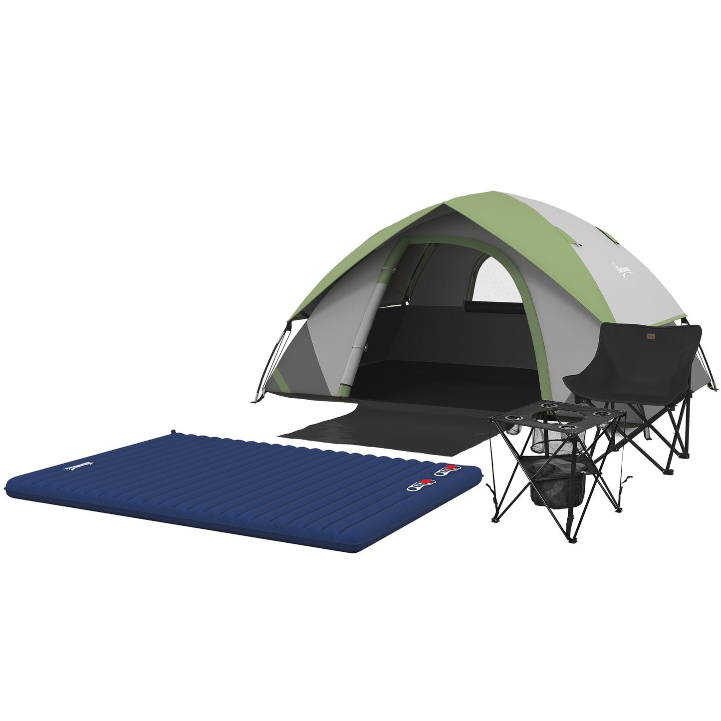 Outsunny Camping Tent with Inflatable Mattress and Camping Table&Chair, 2-3 Person Dome Tent with Sewn-in Groundsheet, Portable 3000mm Waterproof Tent with Carry Bag and Hook, for Fishing Hiking