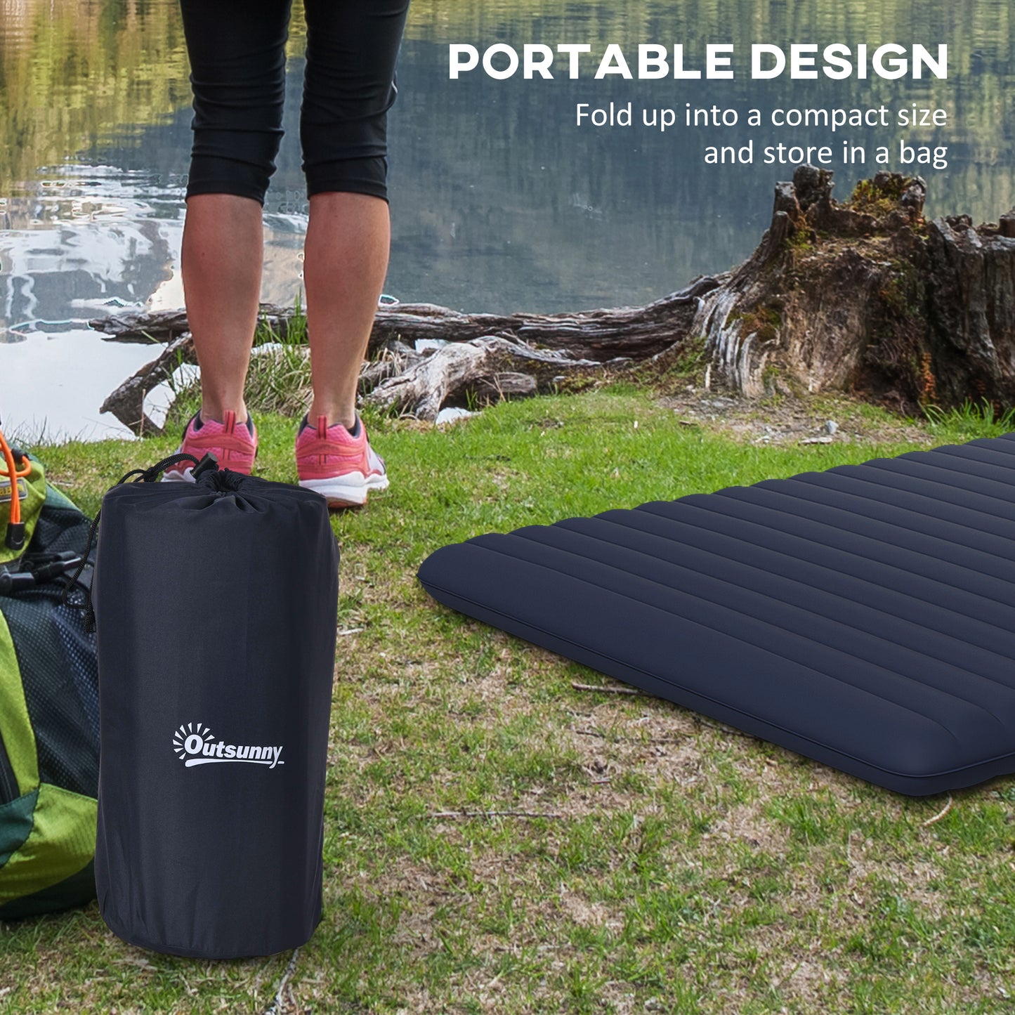Outsunny Double Inflatable Mattress, with Built-In Pump