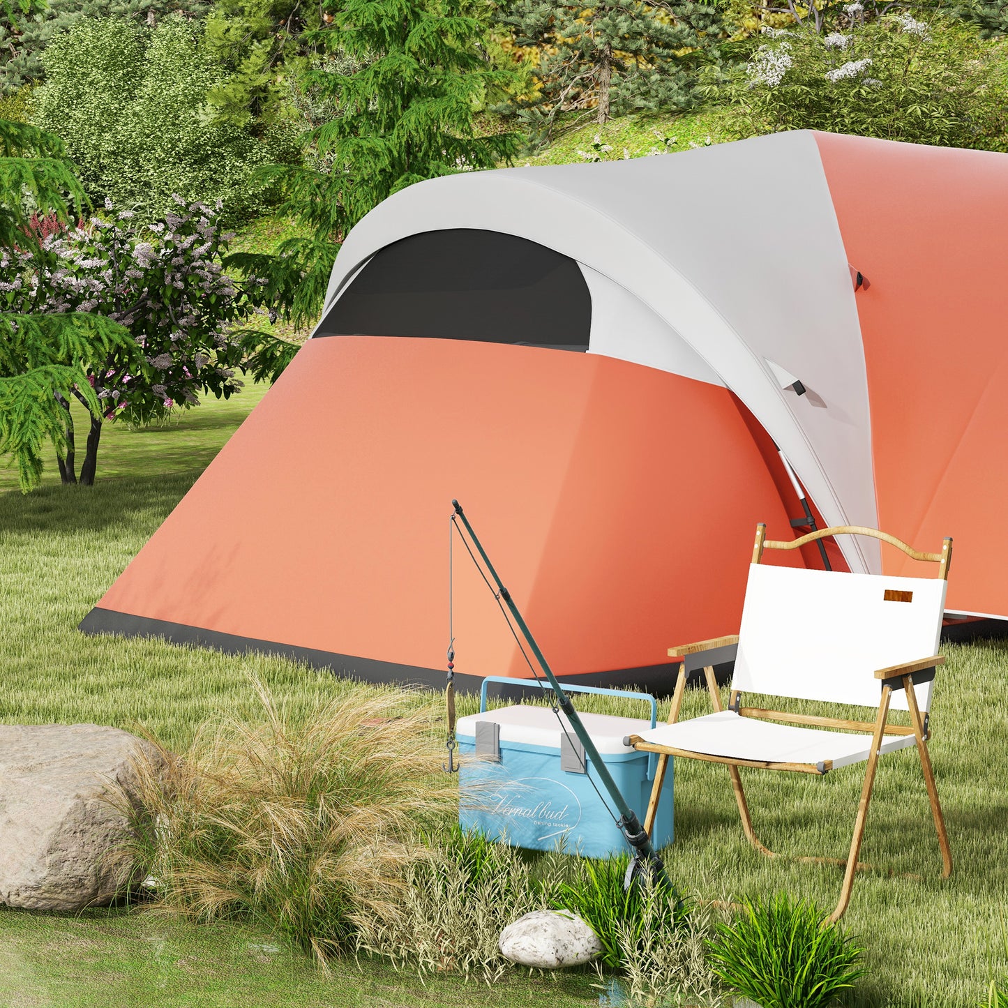 Outsunny 3000mm Waterproof Camping Tent for 5-6 Man, Family Tent with Porch and Sewn in Groundsheet, Portable with Bag