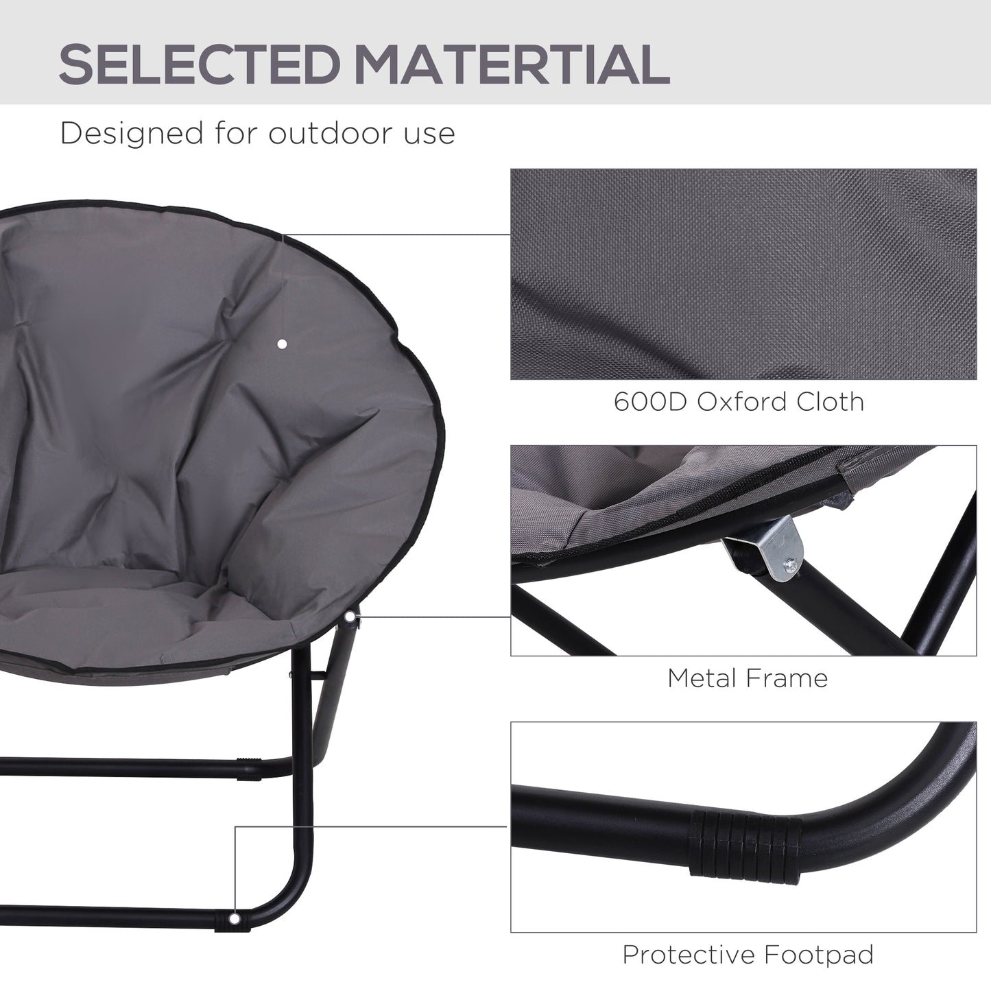 Outsunny Garden Folding Portable Padded Saucer Moon Chair Padded Round Outdoor Camping Travel Fishing Seat