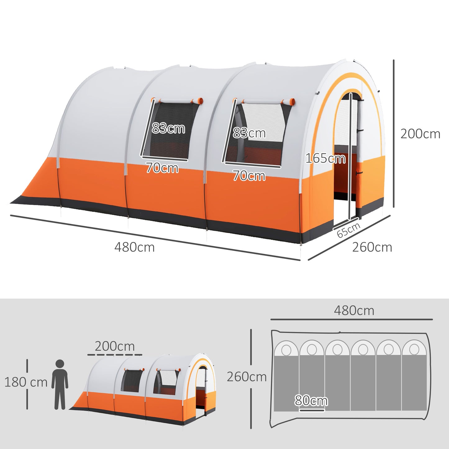 Outsunny 3000mm Waterproof Camping Tent, 5-6 Man Family Tent with Living and Bedroom, Carry Bag Included