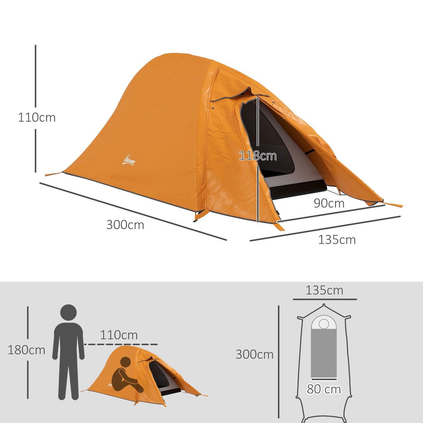 Outsunny Double Layer Camping Tent, 1-2 Man Backpacking Tent with Carry Bag, 2000mm Waterproof and Lightweight